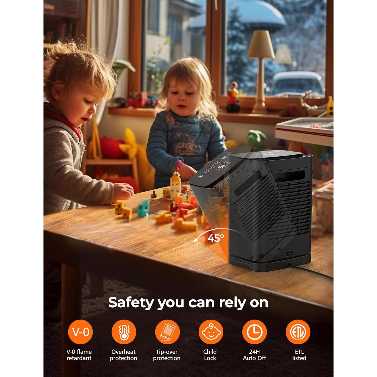 Space Heaters with Motion Sensor,Portable heaters for Indoor Use,Electric Small Heaters for Large Room Bedroom Office Garage Desk,1500W Ceramic Heating with Remote,Oscillating,Timer,Thermostat Dark