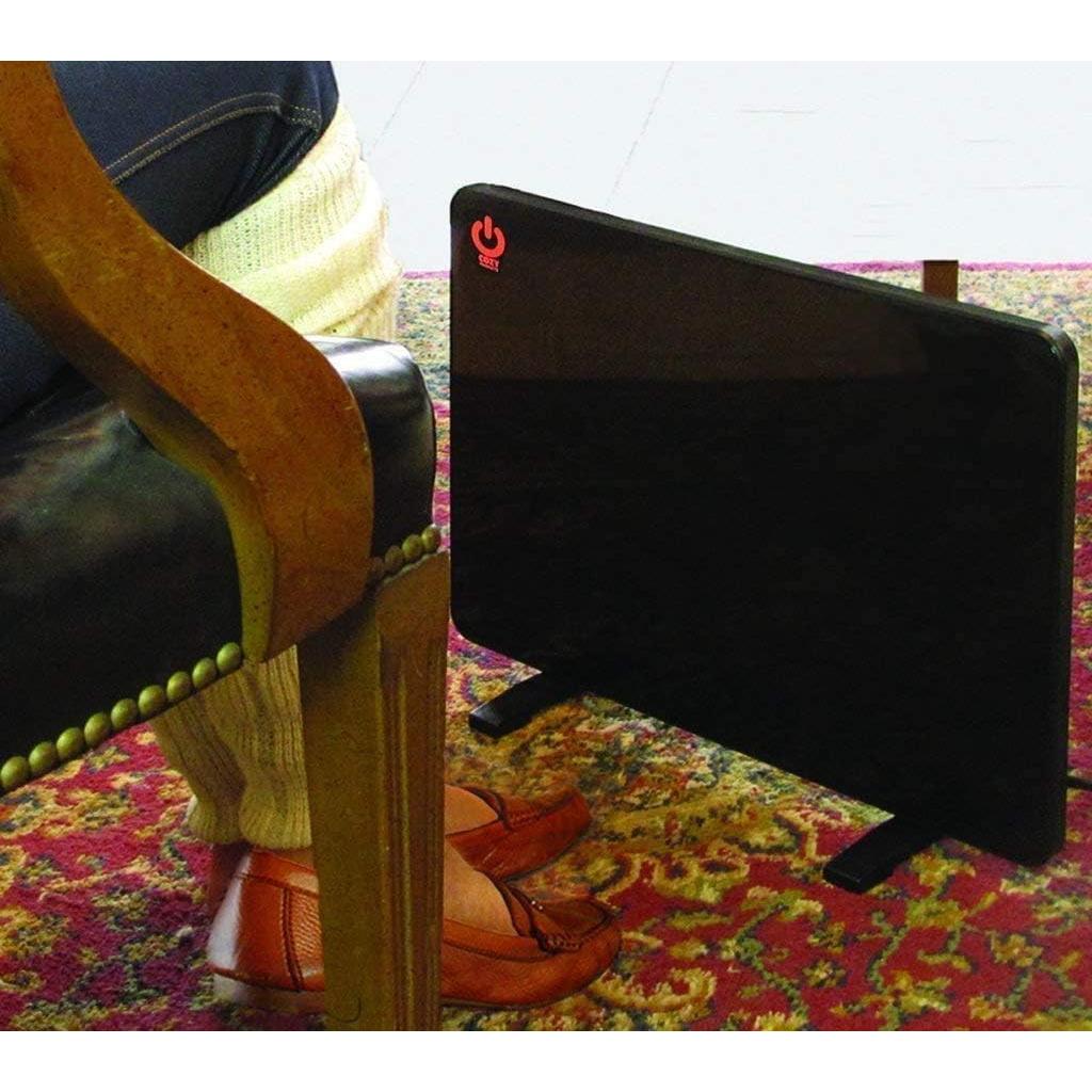 New and Improved Cozy Legs, Flat Panel Space Heater for Home and Office, Portable Heater with Built-in Thermostat, 200-watt, Energy-Efficient, 19" x 13" x 5/8", 5 lbs., Black