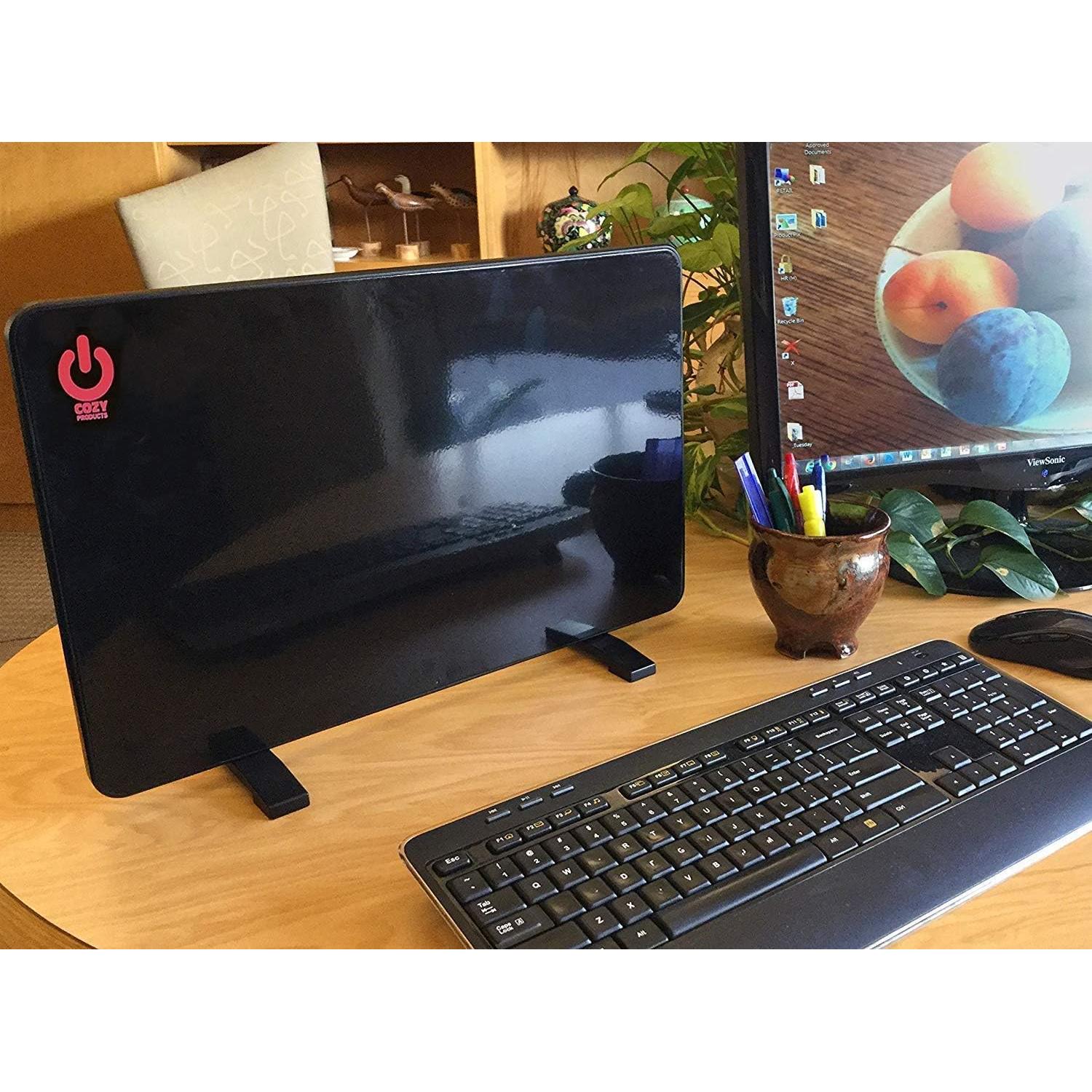 New and Improved Cozy Legs, Flat Panel Space Heater for Home and Office, Portable Heater with Built-in Thermostat, 200-watt, Energy-Efficient, 19" x 13" x 5/8", 5 lbs., Black