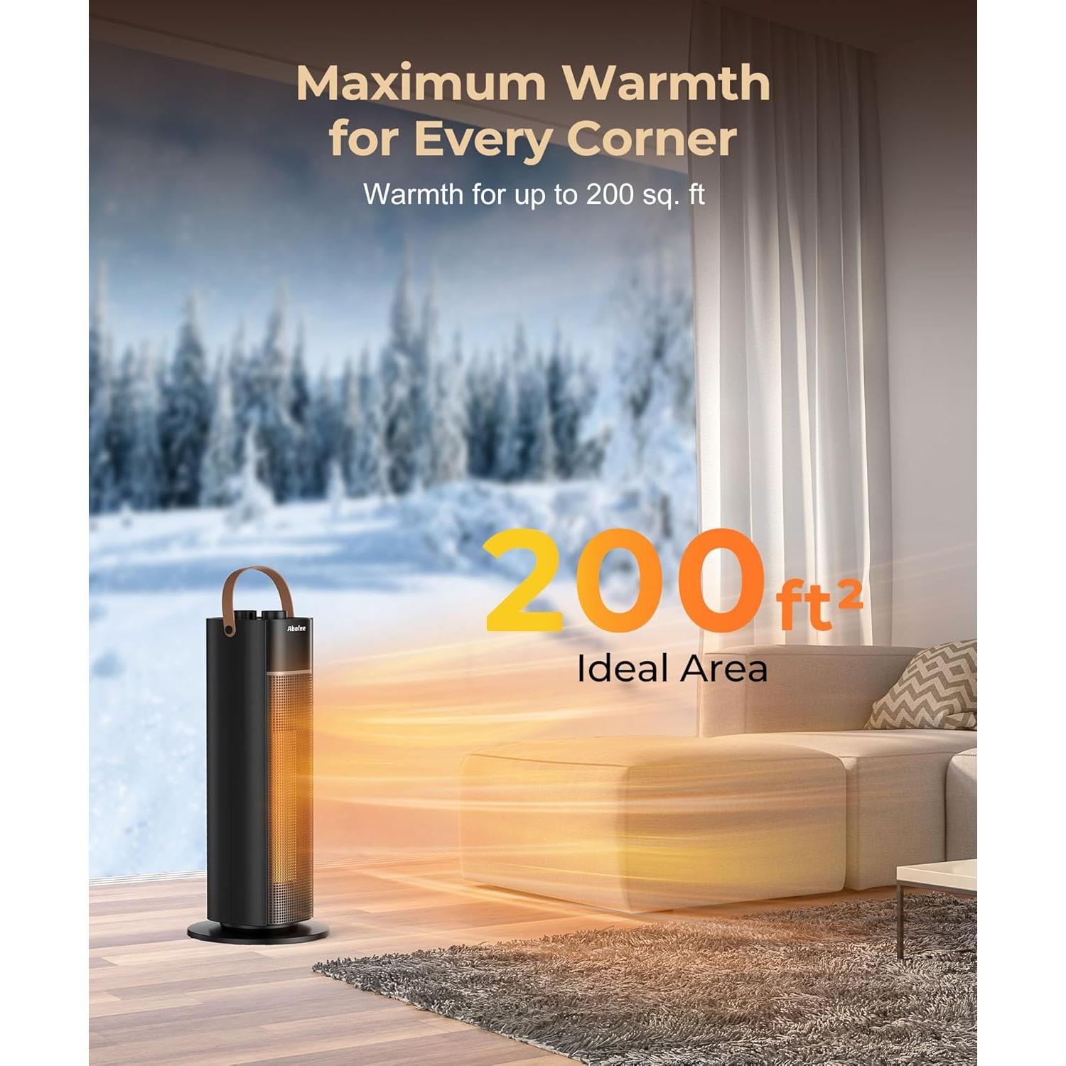 Space Heater, Electric Heater with Thermostat, 18 Inch Portable Heater with 70°Oscillation, 12H Timer, Overheating & Tip-Over Protection, Fast Safety Heat for Home, Bedroom HP1502, Black
