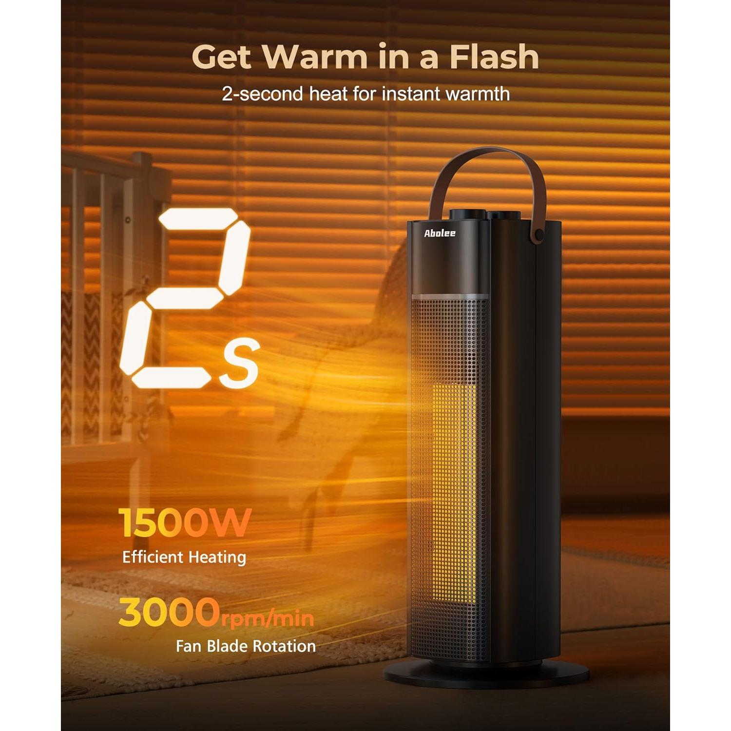 Space Heater, Electric Heater with Thermostat, 18 Inch Portable Heater with 70°Oscillation, 12H Timer, Overheating & Tip-Over Protection, Fast Safety Heat for Home, Bedroom HP1502, Black