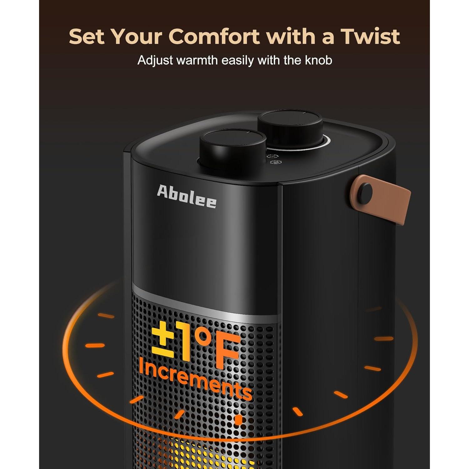 Space Heater, Electric Heater with Thermostat, 18 Inch Portable Heater with 70°Oscillation, 12H Timer, Overheating & Tip-Over Protection, Fast Safety Heat for Home, Bedroom HP1502, Black