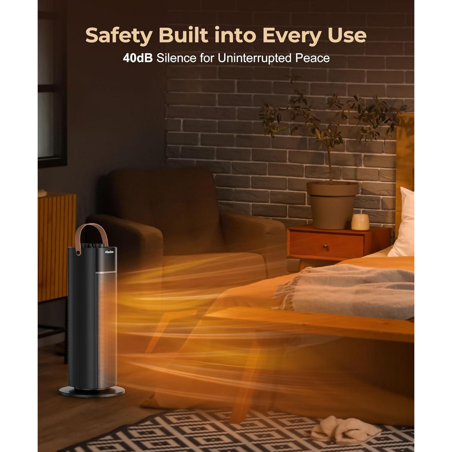 Space Heater, Electric Heater with Thermostat, 18 Inch Portable Heater with 70°Oscillation, 12H Timer, Overheating & Tip-Over Protection, Fast Safety Heat for Home, Bedroom HP1502, Black