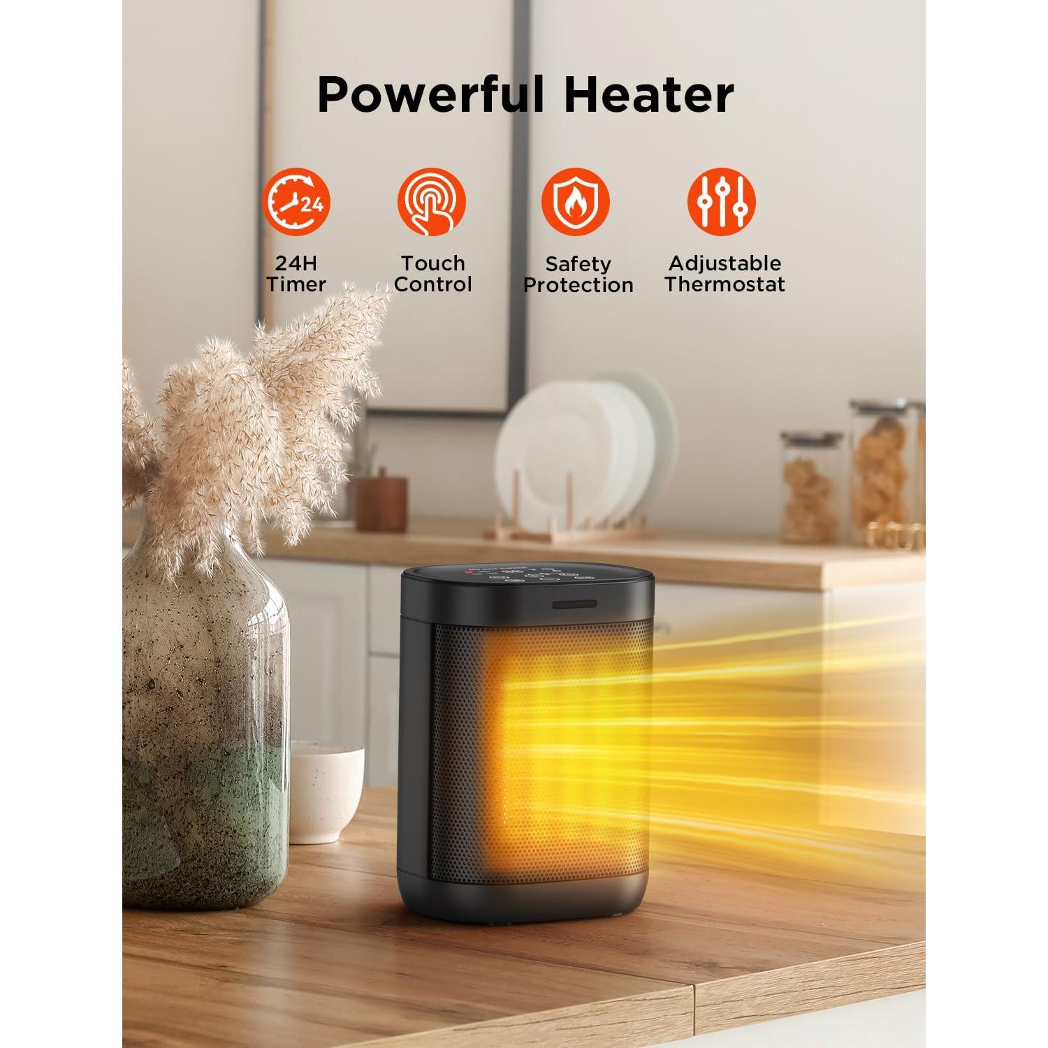1500W Space Heater for Indoor Use, 2S Fast Heating, Electric Ceramic Heater with Thermostat, 24H Timer, Overheat & Tip-over Protection, for Office Bedroom Use