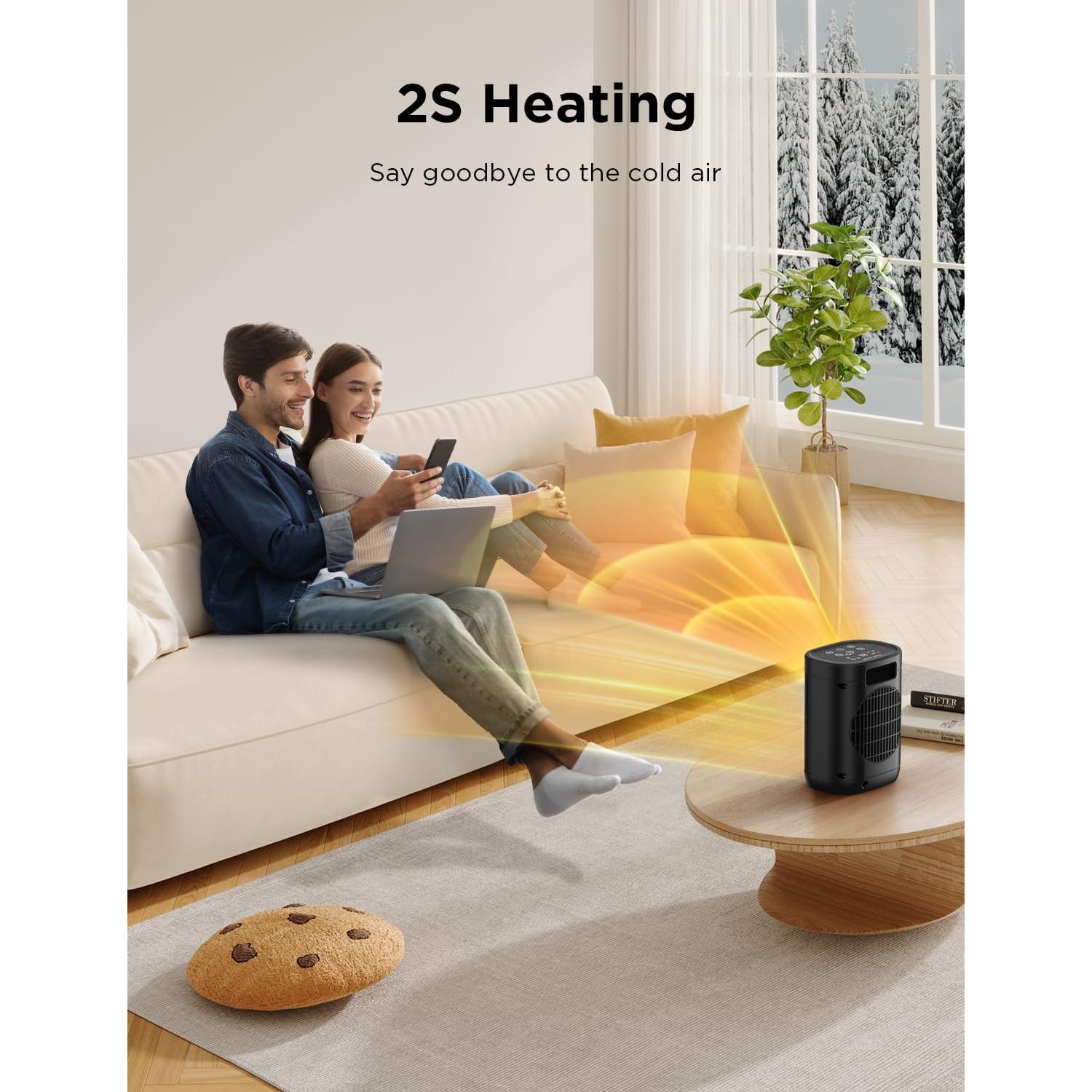 1500W Space Heater for Indoor Use, 2S Fast Heating, Electric Ceramic Heater with Thermostat, 24H Timer, Overheat & Tip-over Protection, for Office Bedroom Use