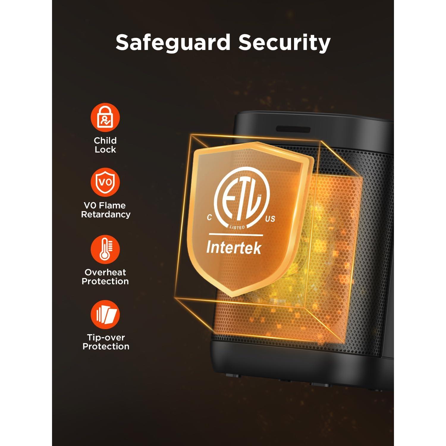 1500W Space Heater for Indoor Use, 2S Fast Heating, Electric Ceramic Heater with Thermostat, 24H Timer, Overheat & Tip-over Protection, for Office Bedroom Use