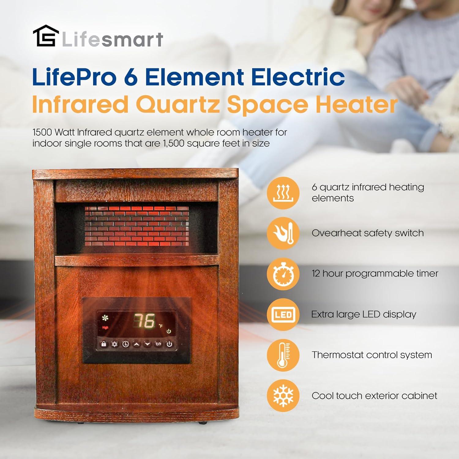 Calentador Infrarrojo Portátil LifeSmart LifePro 1500W con Control Remoto