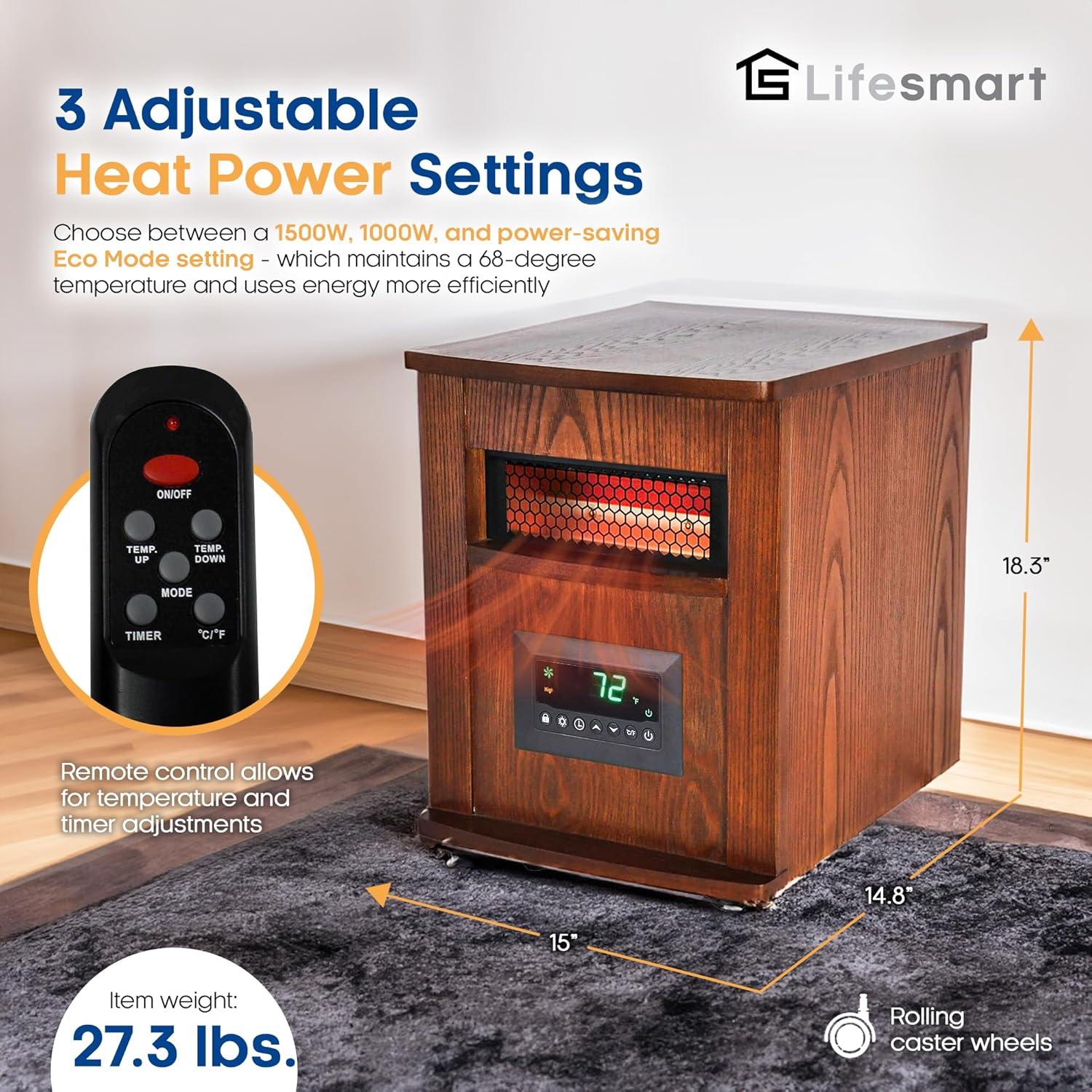 Calentador Infrarrojo Portátil LifeSmart LifePro 1500W con Control Remoto