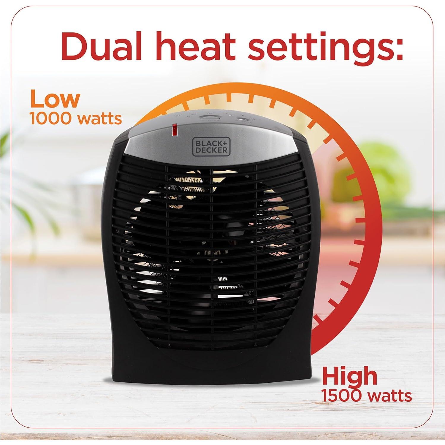 Calentador Eléctrico BLACK+DECKER BHDE1706, 1500W, E-Save, Portátil
