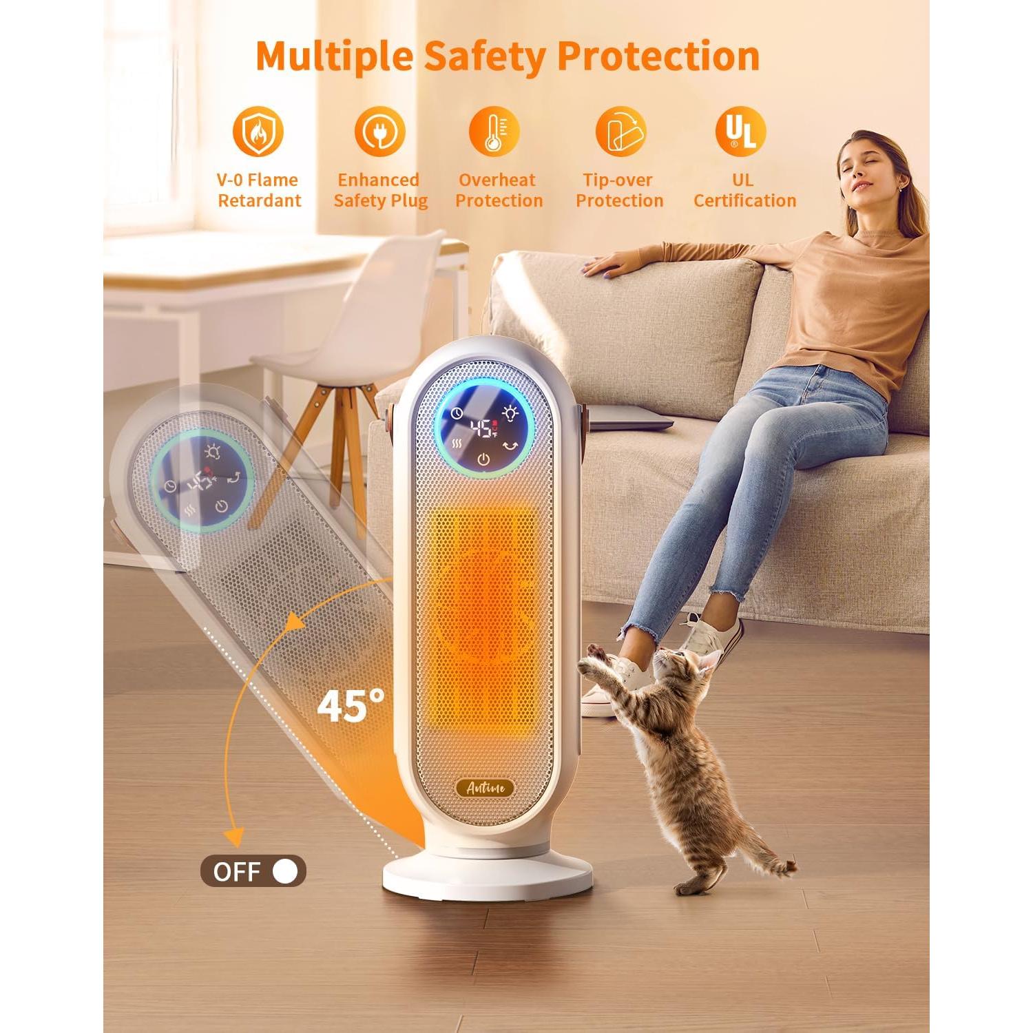 Calentador Eléctrico Portátil Antime 1500W Oscilante 90°