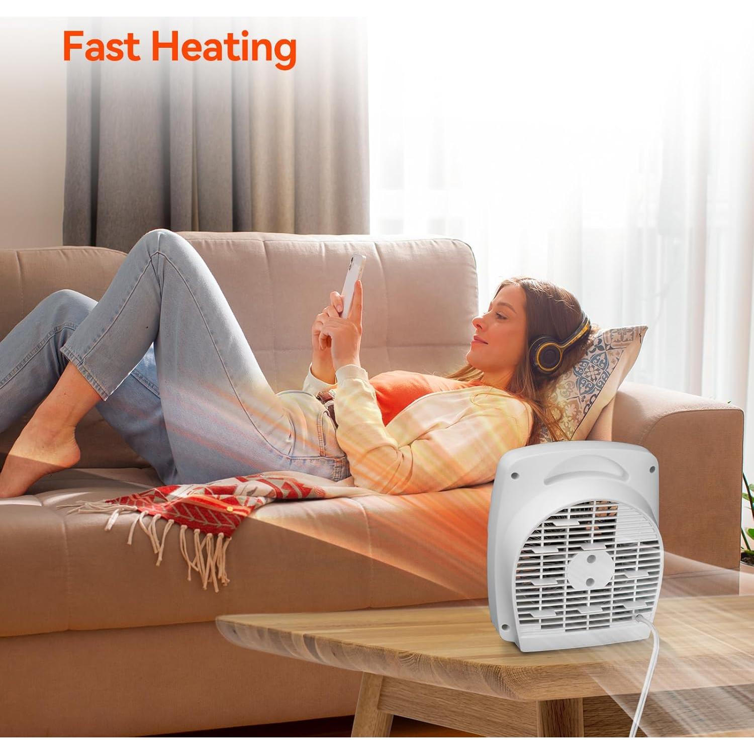 Portable Space Heater, 1500W Small Fan Heater with Adjustable Thermostat Overheat Protection, Ideal for Desktop, Bedroom, Office