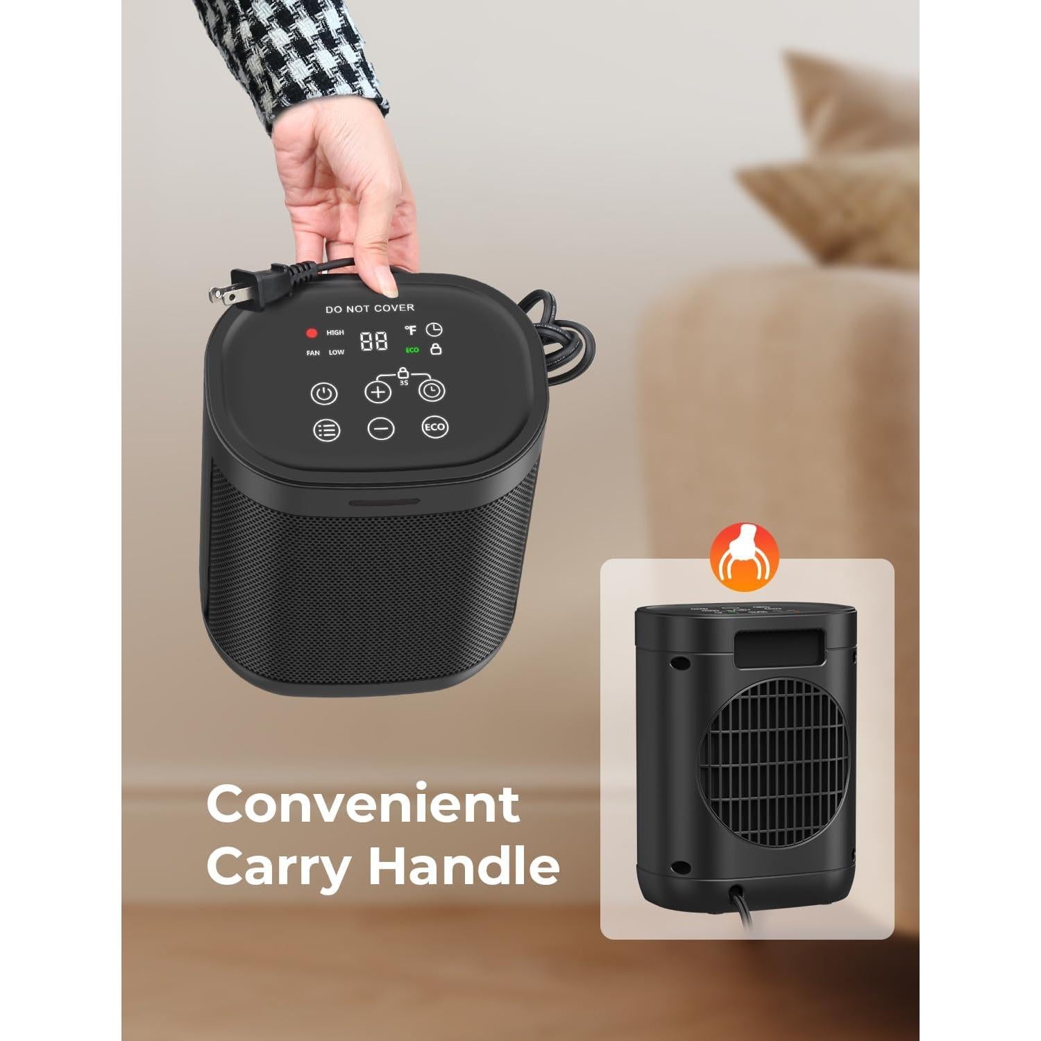 Calentador Eléctrico Oprunsy PTC 1500W con Termostato Digital