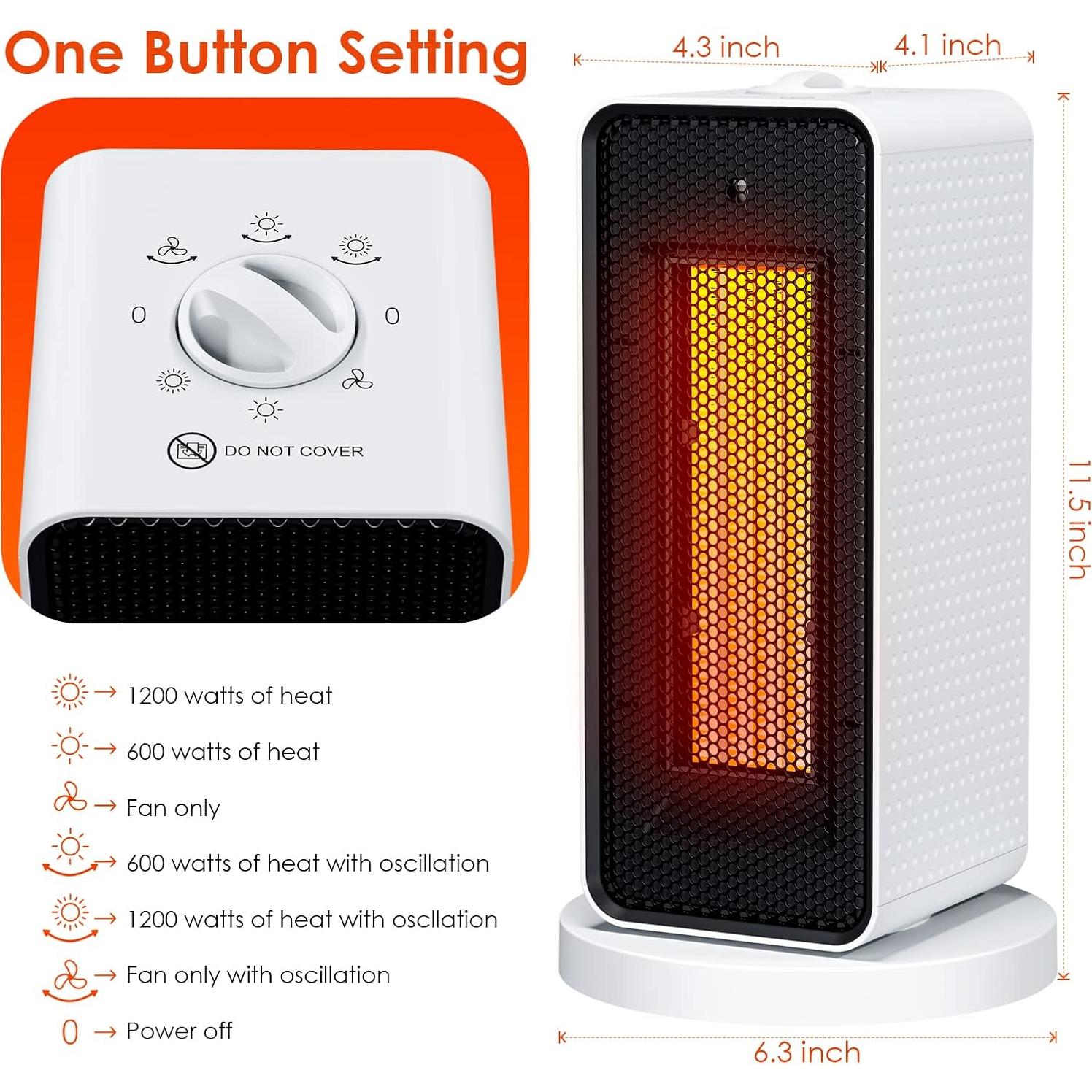 Calentador Eléctrico Portátil Qoosea Cerámico Oscilante 1500W