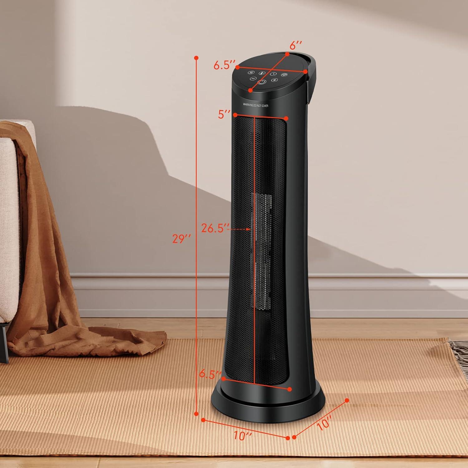 PETSITE Space Heater, 1500W PTC Ceramic Portable Electric Heater with Thermostat, 3 Modes and 24H Timer, Remote Control, Overheating & Tip-Over Protection