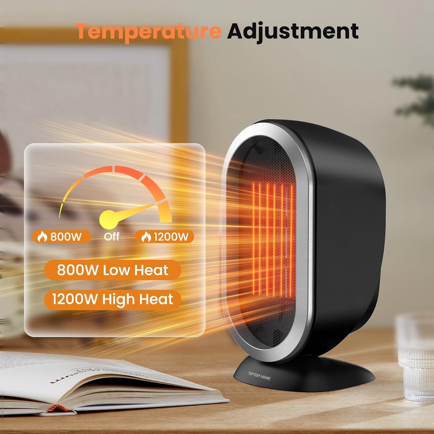Space Heater, Space Heaters for Indoor Use, Portable Heater PTC Fast Heating Safe Quiet Ceramic Heater, Electric Heater with Thermostat, Small Space Heater for Office Desk Bathroom Bedroom