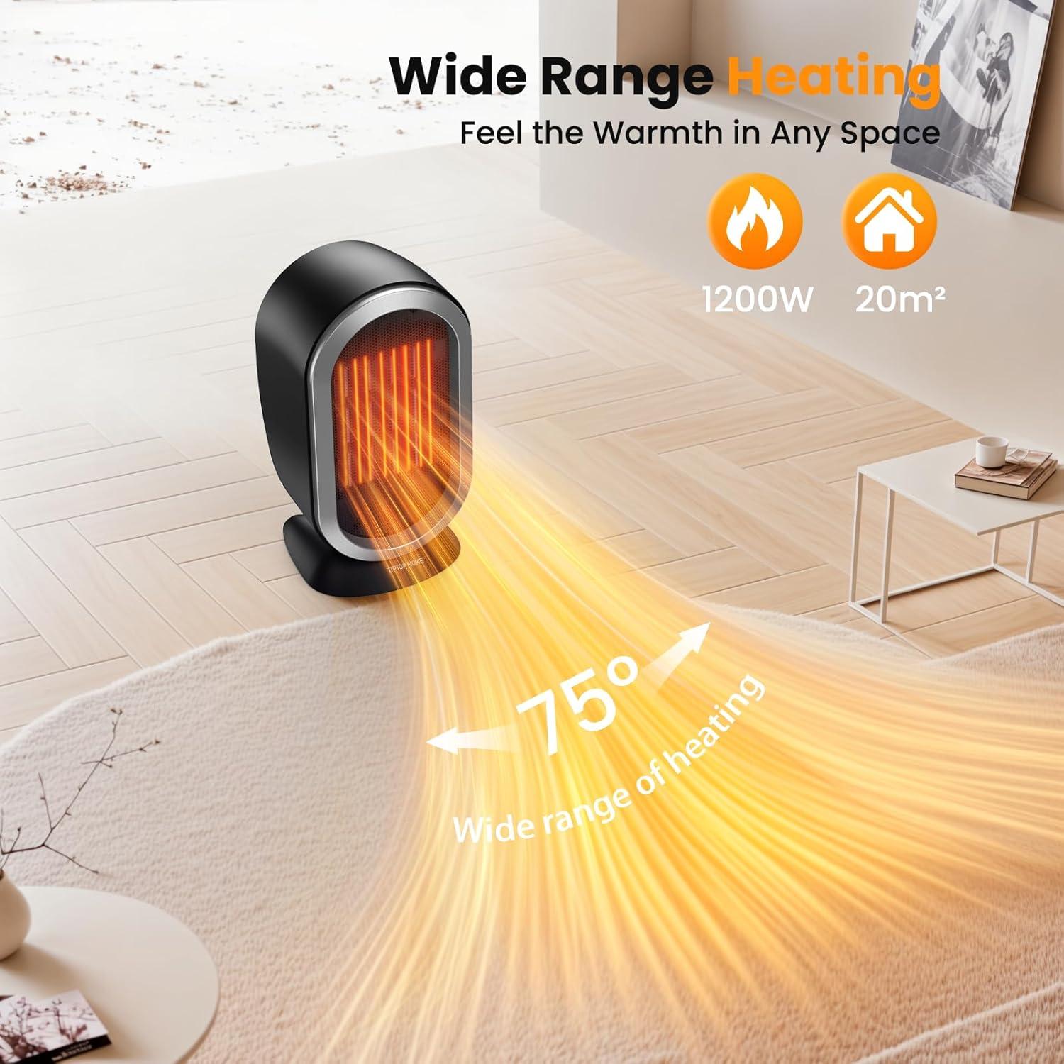 Space Heater, Space Heaters for Indoor Use, Portable Heater PTC Fast Heating Safe Quiet Ceramic Heater, Electric Heater with Thermostat, Small Space Heater for Office Desk Bathroom Bedroom