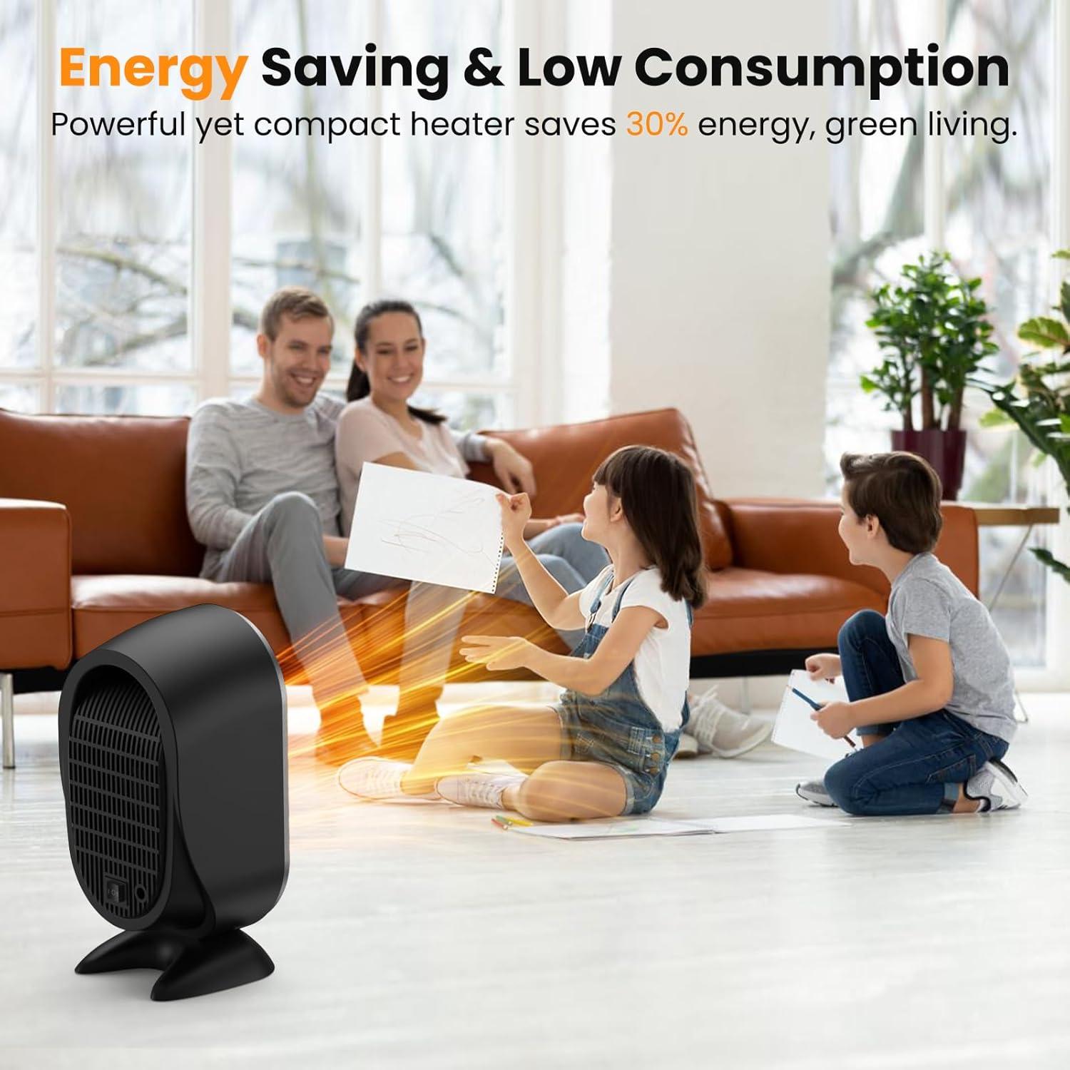 Space Heater, Space Heaters for Indoor Use, Portable Heater PTC Fast Heating Safe Quiet Ceramic Heater, Electric Heater with Thermostat, Small Space Heater for Office Desk Bathroom Bedroom