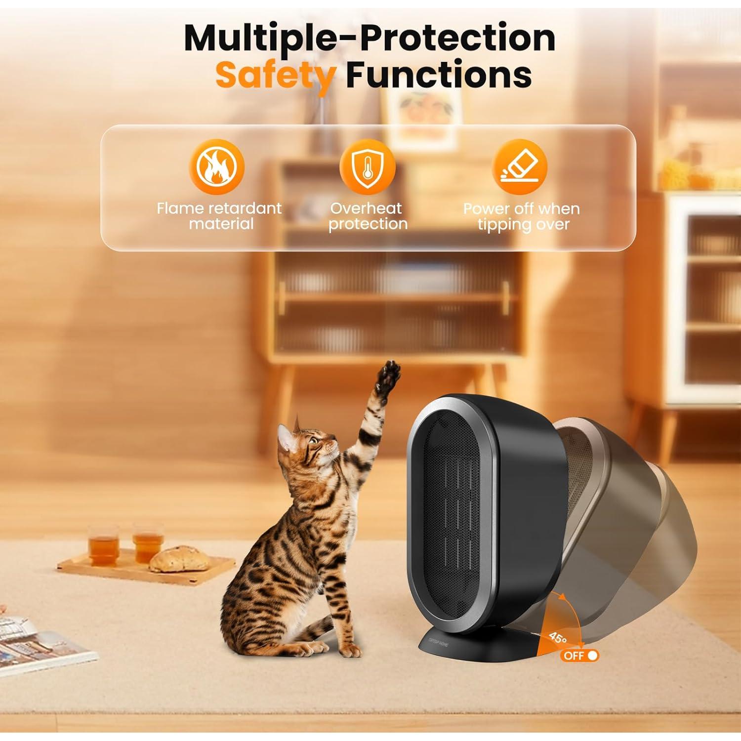 Space Heater, Space Heaters for Indoor Use, Portable Heater PTC Fast Heating Safe Quiet Ceramic Heater, Electric Heater with Thermostat, Small Space Heater for Office Desk Bathroom Bedroom