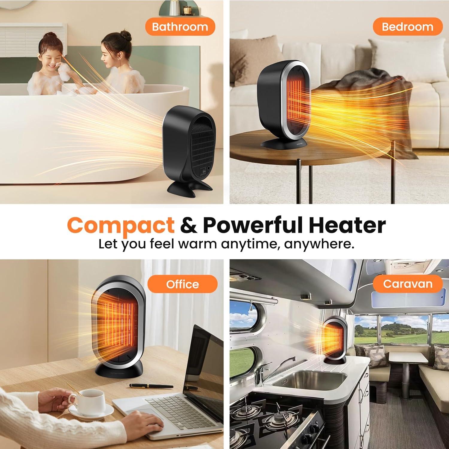 Space Heater, Space Heaters for Indoor Use, Portable Heater PTC Fast Heating Safe Quiet Ceramic Heater, Electric Heater with Thermostat, Small Space Heater for Office Desk Bathroom Bedroom