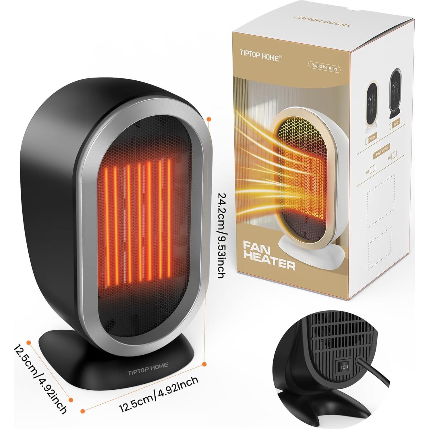 Space Heater, Space Heaters for Indoor Use, Portable Heater PTC Fast Heating Safe Quiet Ceramic Heater, Electric Heater with Thermostat, Small Space Heater for Office Desk Bathroom Bedroom