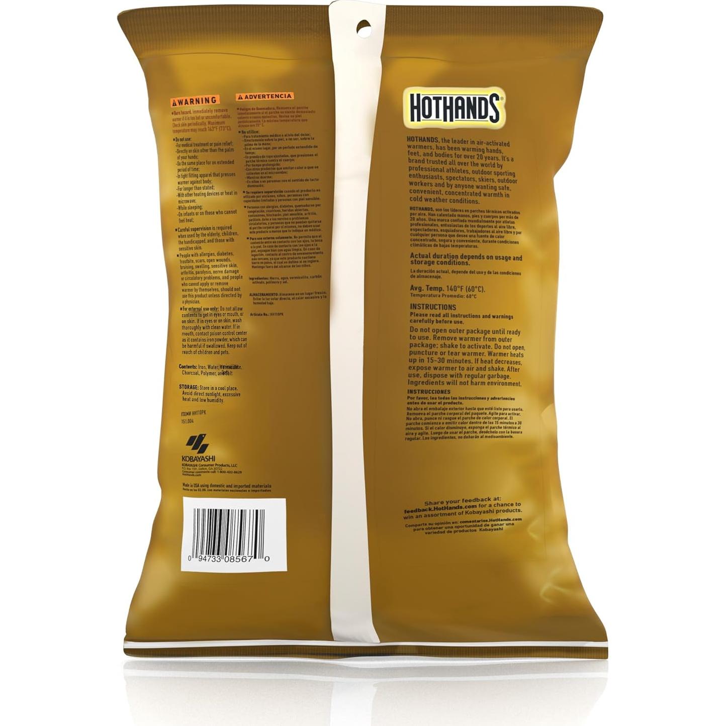 Calentadores Superiores HotHands - 10 Calentadores de 18 Horas