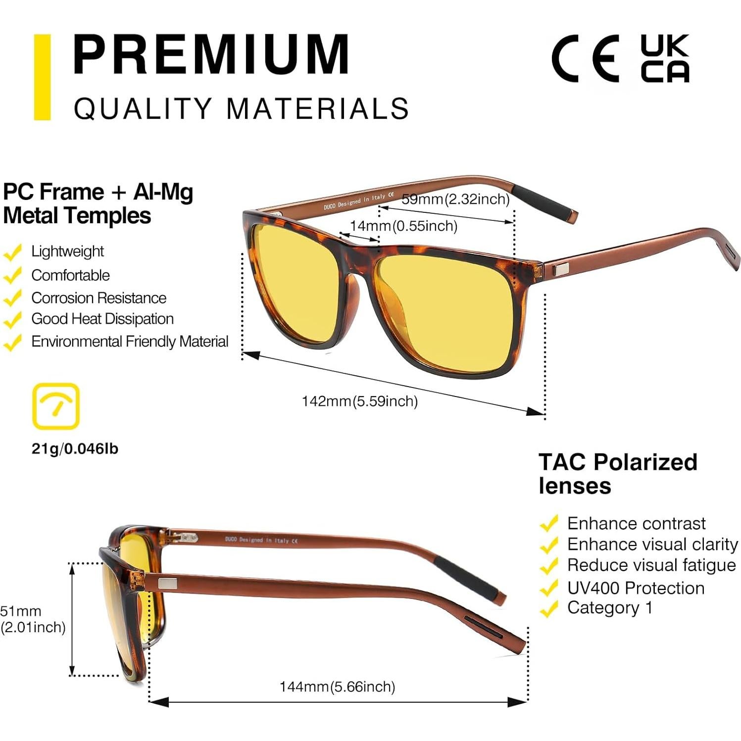 Gafas de Visión Nocturna DUCO Amarillas Polarizadas UV