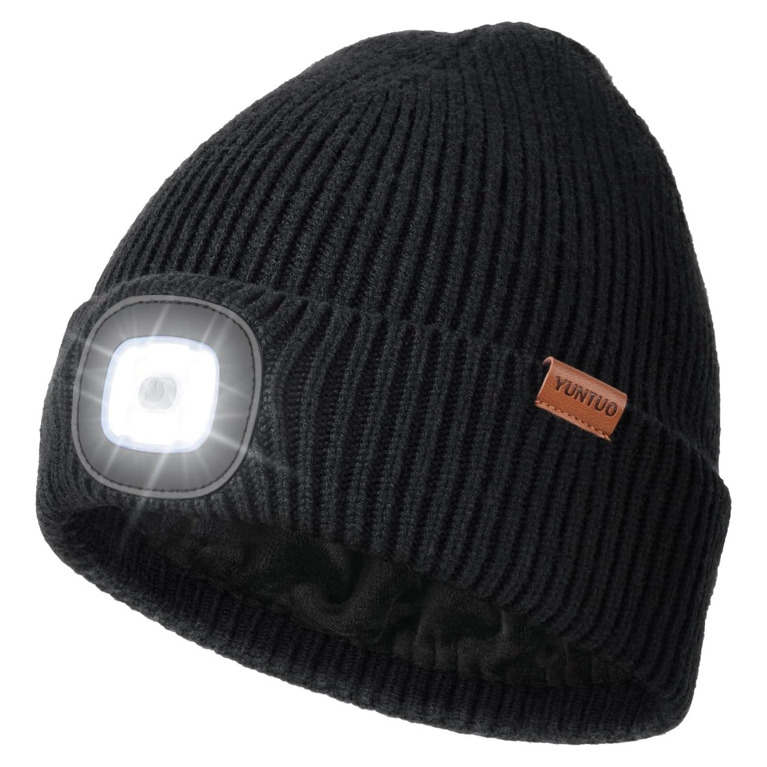 Gorro de Invierno con Luz LED YunTuo Cargable USB Negro
