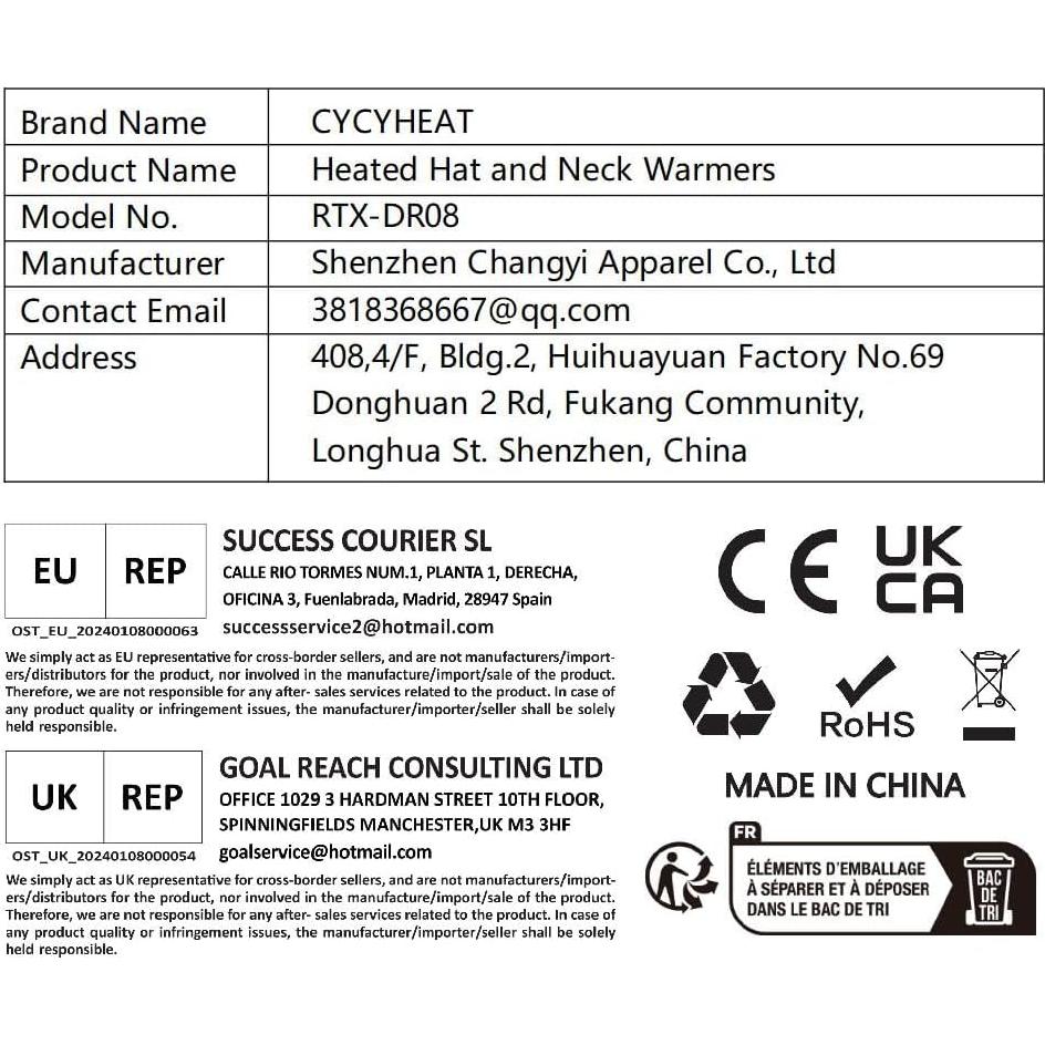 Gorro y Bufanda Calentados Unisex R-TAX RTX-DR08 4000mAh