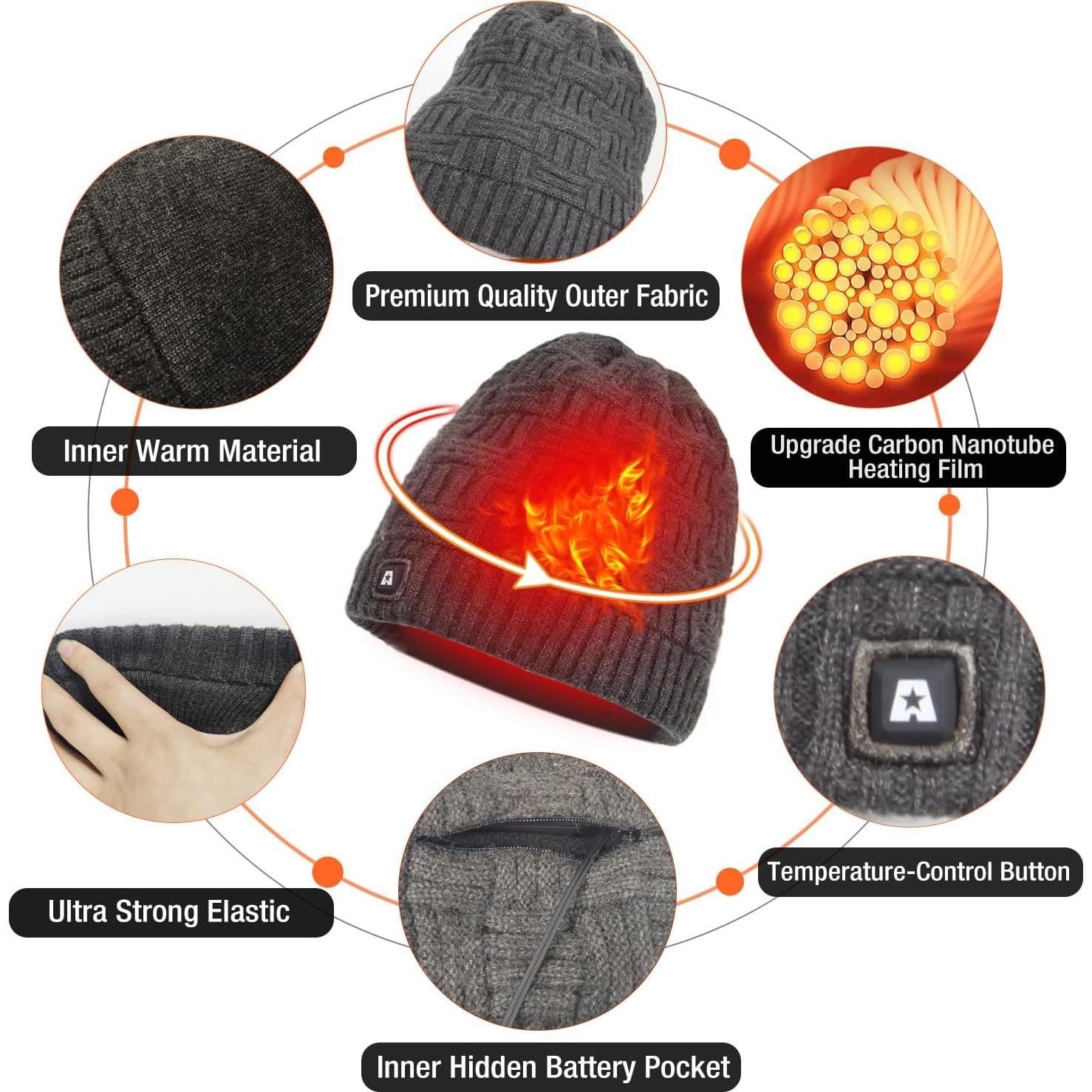 Gorro Calentado por Batería ARRIS Unisex Gris para Invierno