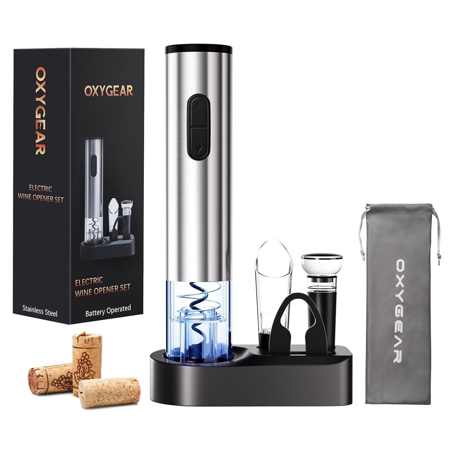 Juego de Abridor de Vino Eléctrico OXYGEAR 6 en 1 Acero Inoxidable