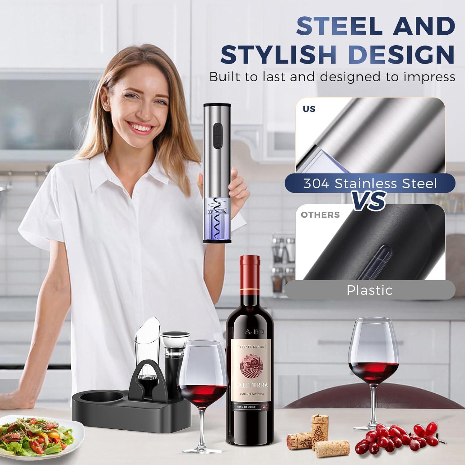 Juego de Abridor de Vino Eléctrico OXYGEAR 6 en 1 Acero Inoxidable