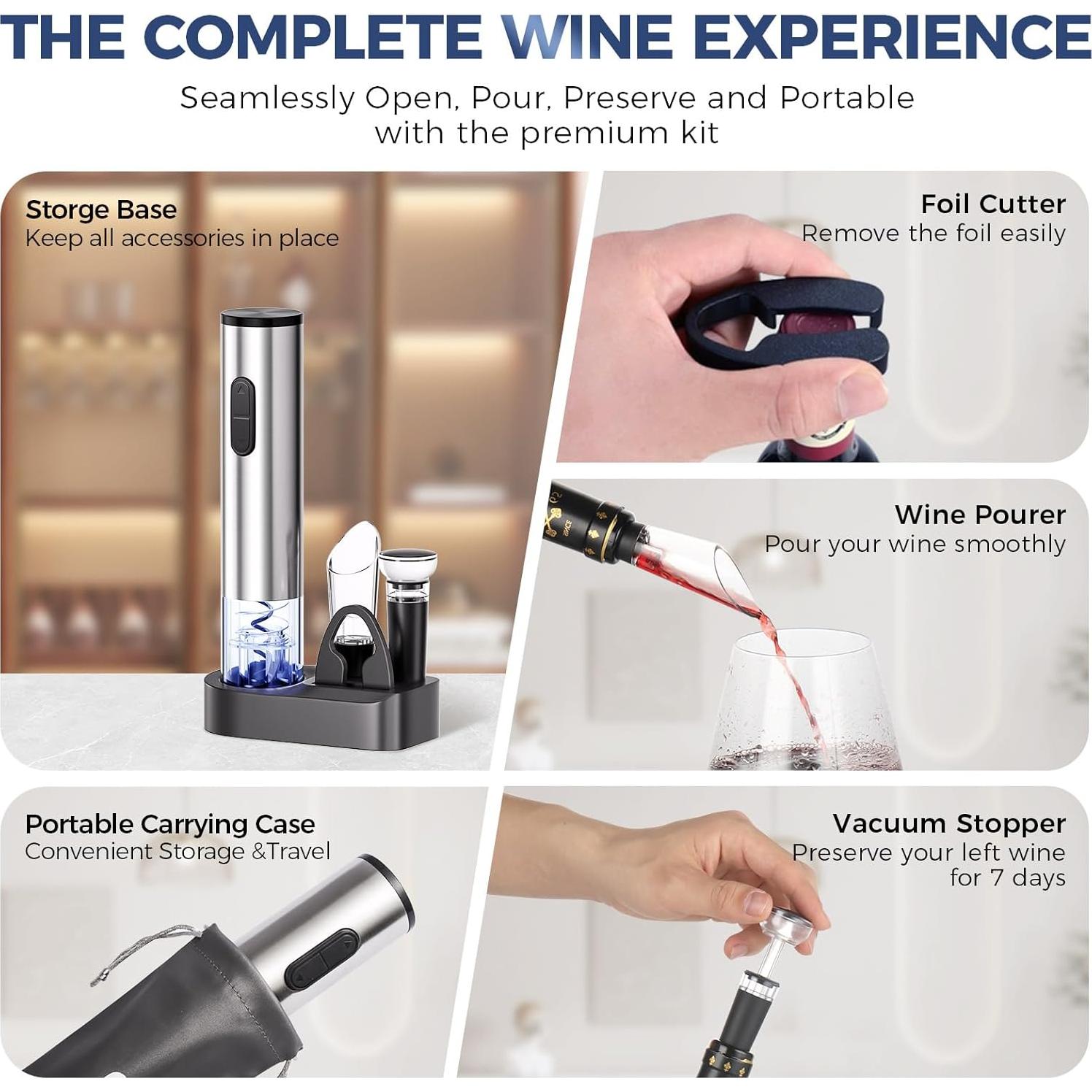 Juego de Abridor de Vino Eléctrico OXYGEAR 6 en 1 Acero Inoxidable