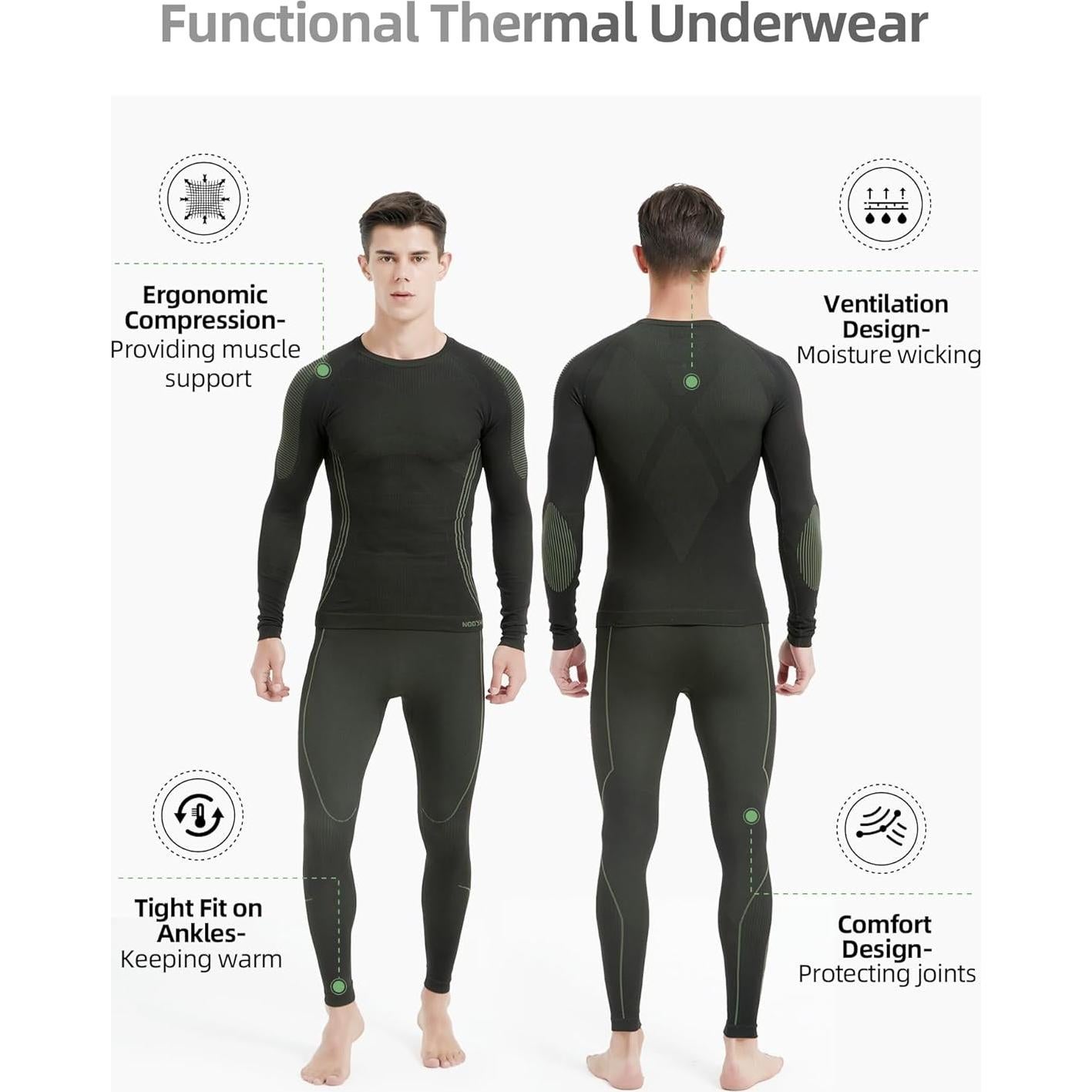 Ropa Interior Térmica Larga NOOYME para Hombres - Verde Mediano