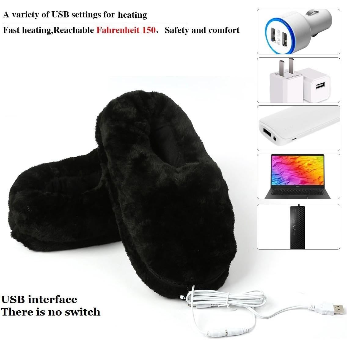 Pantuflas Eléctricas Calentadas por USB BJPEY Shl - Negro