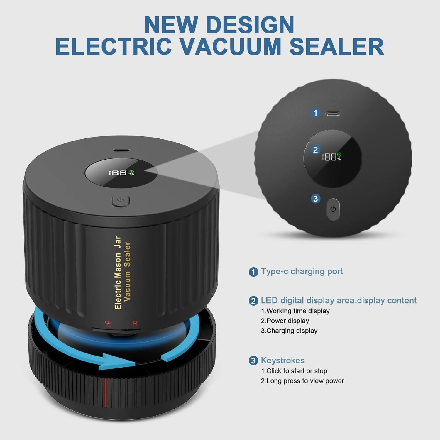 Sellador al vacío eléctrico OXLIMKEE para frascos Mason