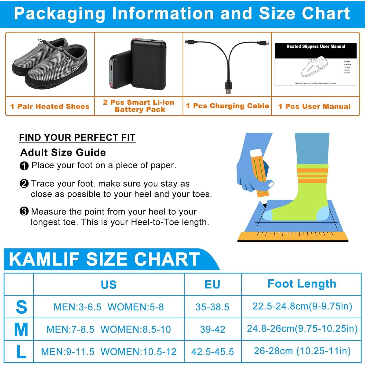 Zapatillas calefaccionadas Kamlif RTX-DR08L 5V para hombres y mujeres