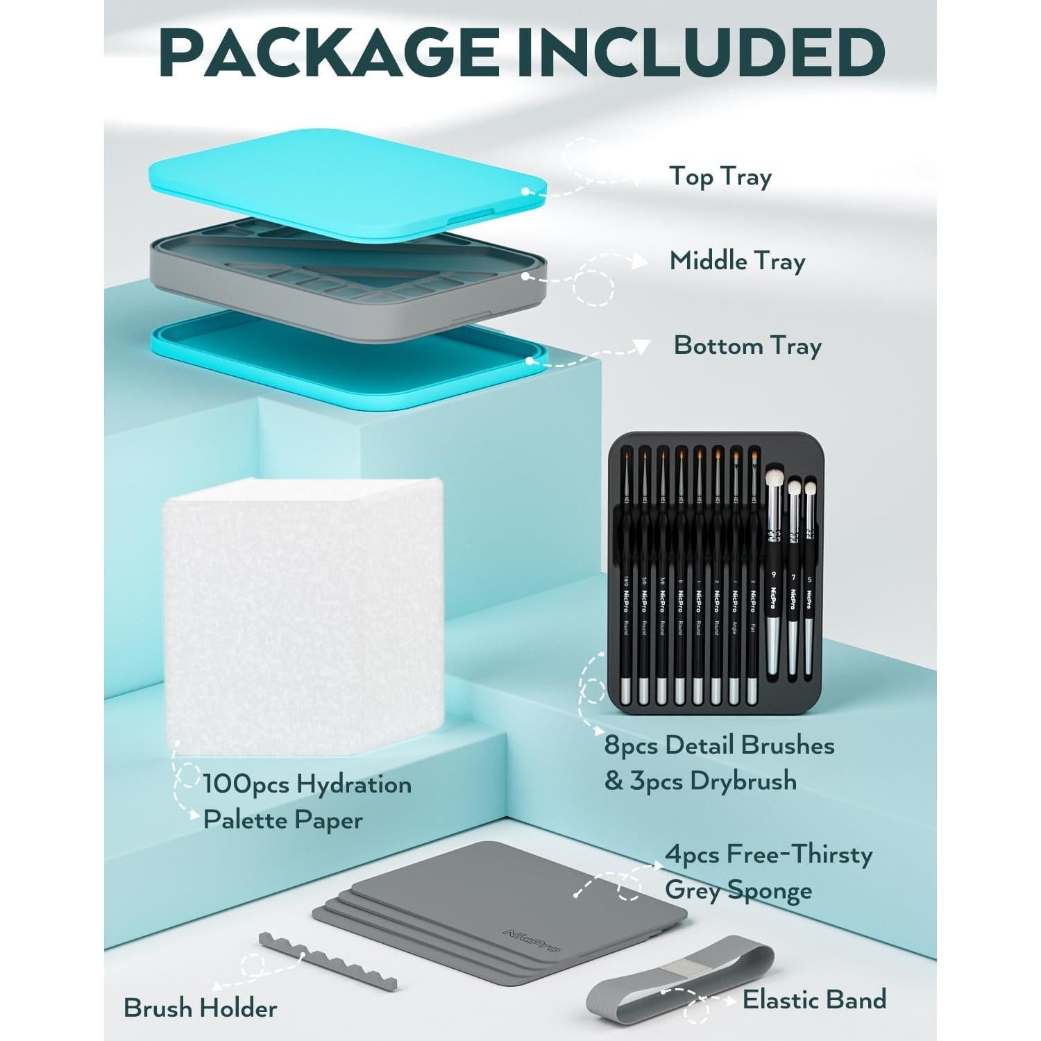 Kit de Pintura en Miniatura Nicpro con Paleta Húmeda y 11 Pinceles