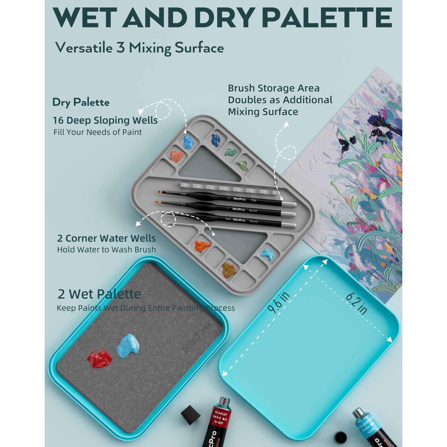 Kit de Pintura en Miniatura Nicpro con Paleta Húmeda y 11 Pinceles