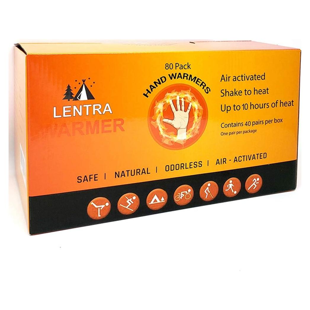 Calentadores de Manos Lentra - 80 Paquetes Desechables - 10 Horas Calor