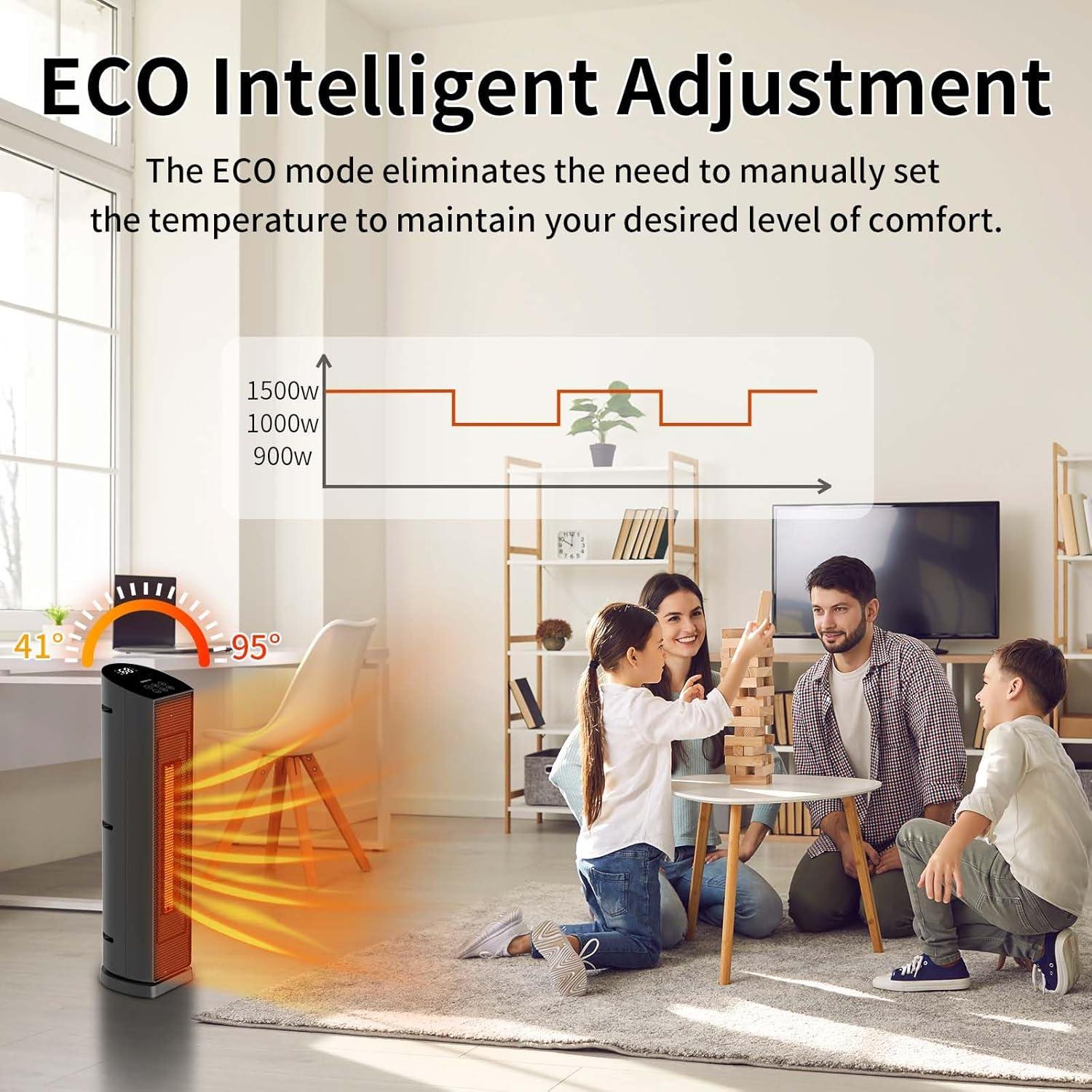 Space Heater for Indoor Use with Remote - 70° Oscillating Tower Electric Heater, 24 Inchs, 12H Timer, 1500W Quiet PTC Ceramic Heating with Thermostat, Fast Safety Heat for Office, Home, Bedroom