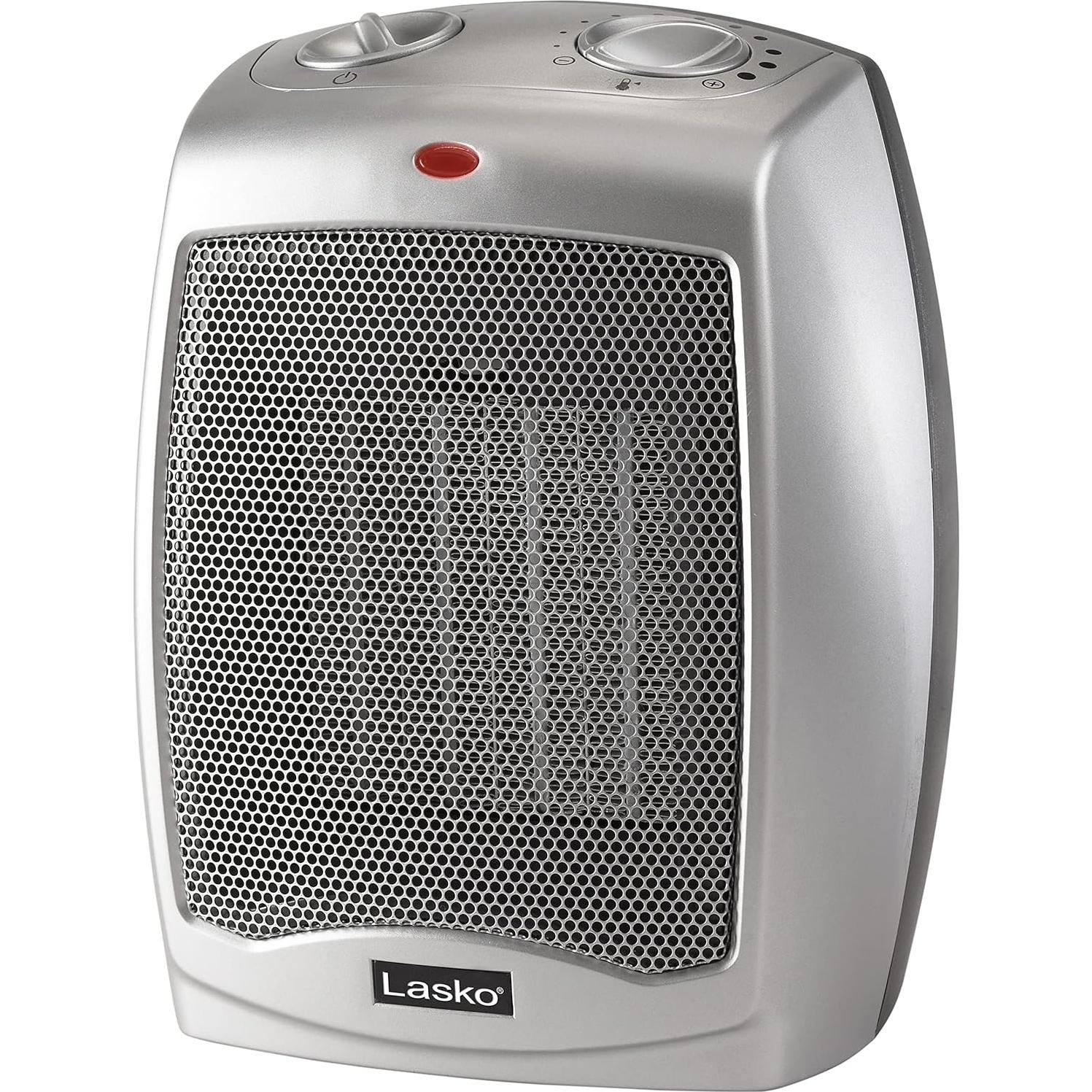Desktop Electric Ceramic Space Heater with Adjustable Thermostat, 2 Heat Settings and Fan Only Mode, 9.2 Inches, Silver, 754200