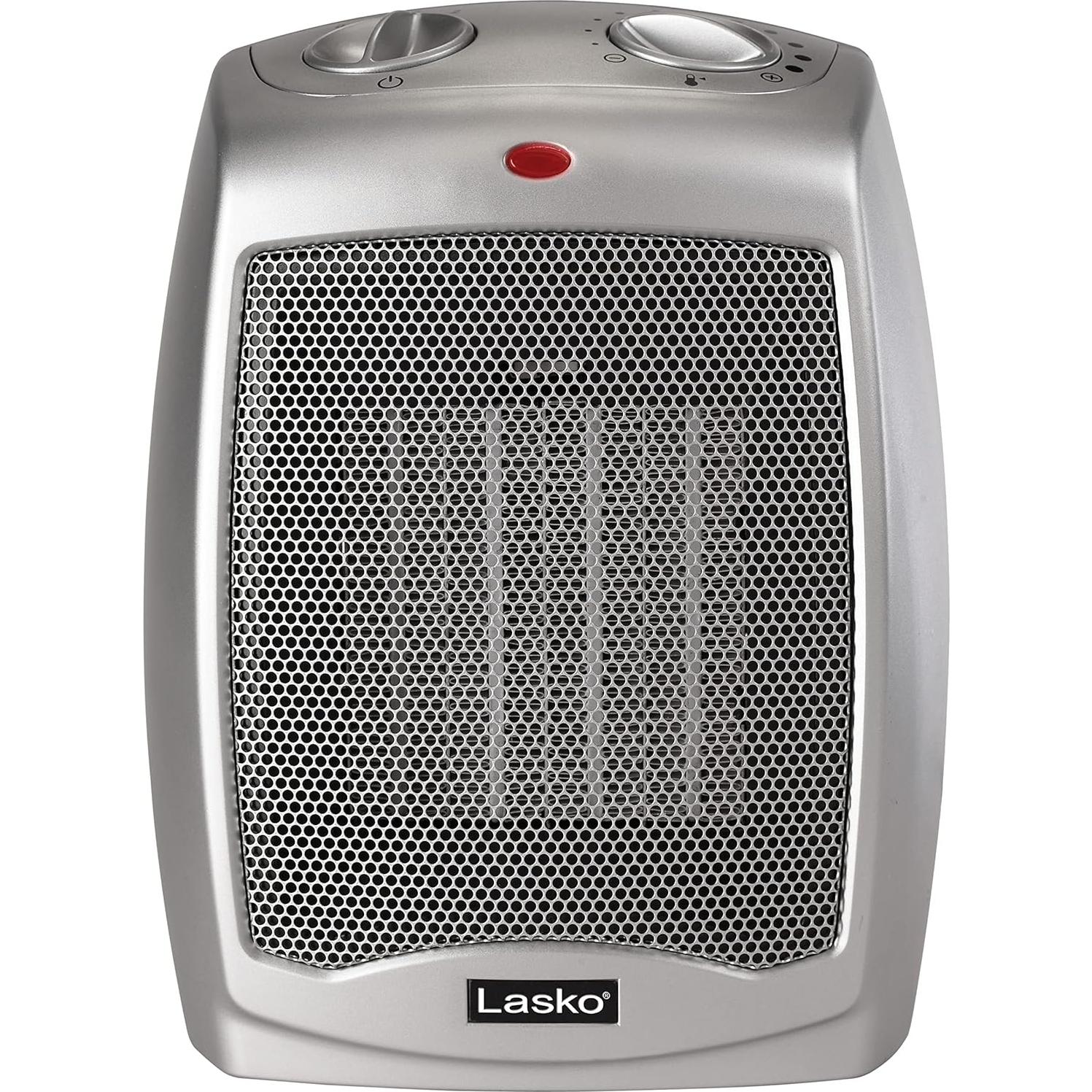 Desktop Electric Ceramic Space Heater with Adjustable Thermostat, 2 Heat Settings and Fan Only Mode, 9.2 Inches, Silver, 754200