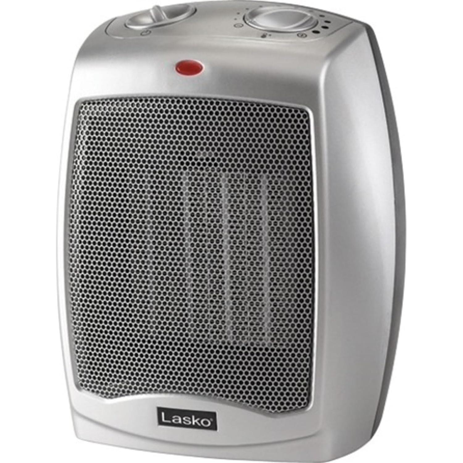 Desktop Electric Ceramic Space Heater with Adjustable Thermostat, 2 Heat Settings and Fan Only Mode, 9.2 Inches, Silver, 754200