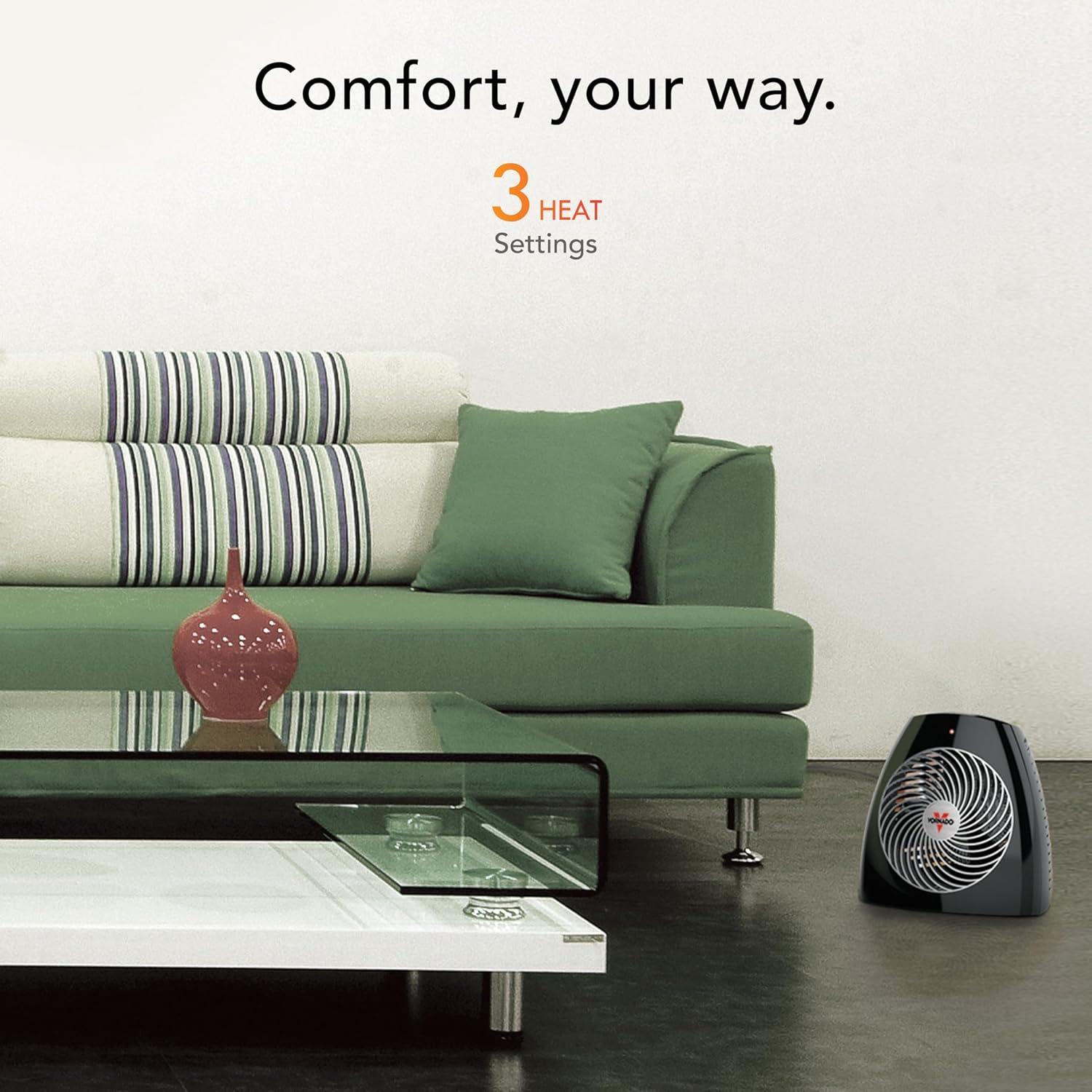 MVH Space Heater 3 Heat Settings Adjustable Thermostat Tip-Over Protection Auto Safety Shut-Off System Indoor Use Whole Room Black