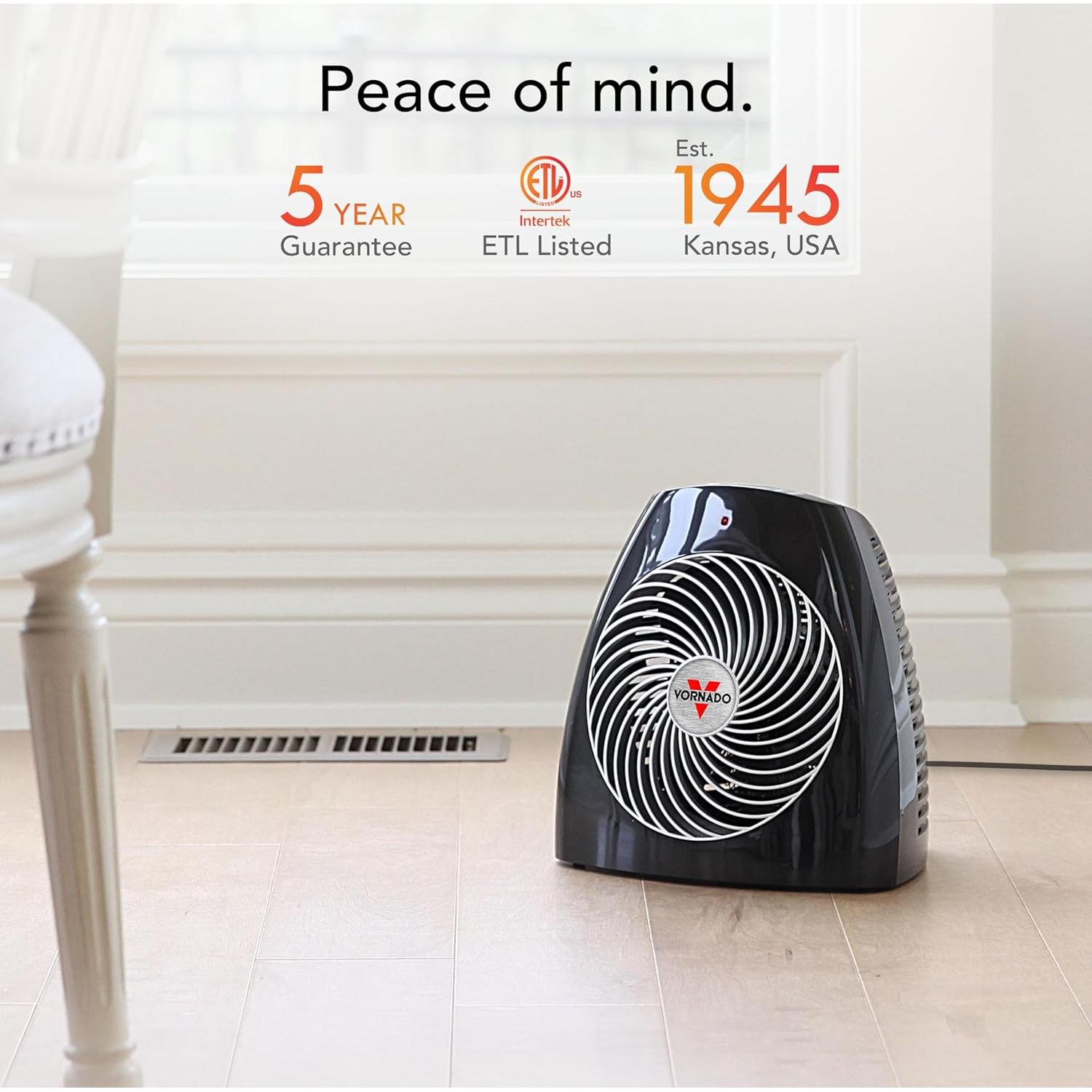 MVH Space Heater 3 Heat Settings Adjustable Thermostat Tip-Over Protection Auto Safety Shut-Off System Indoor Use Whole Room Black