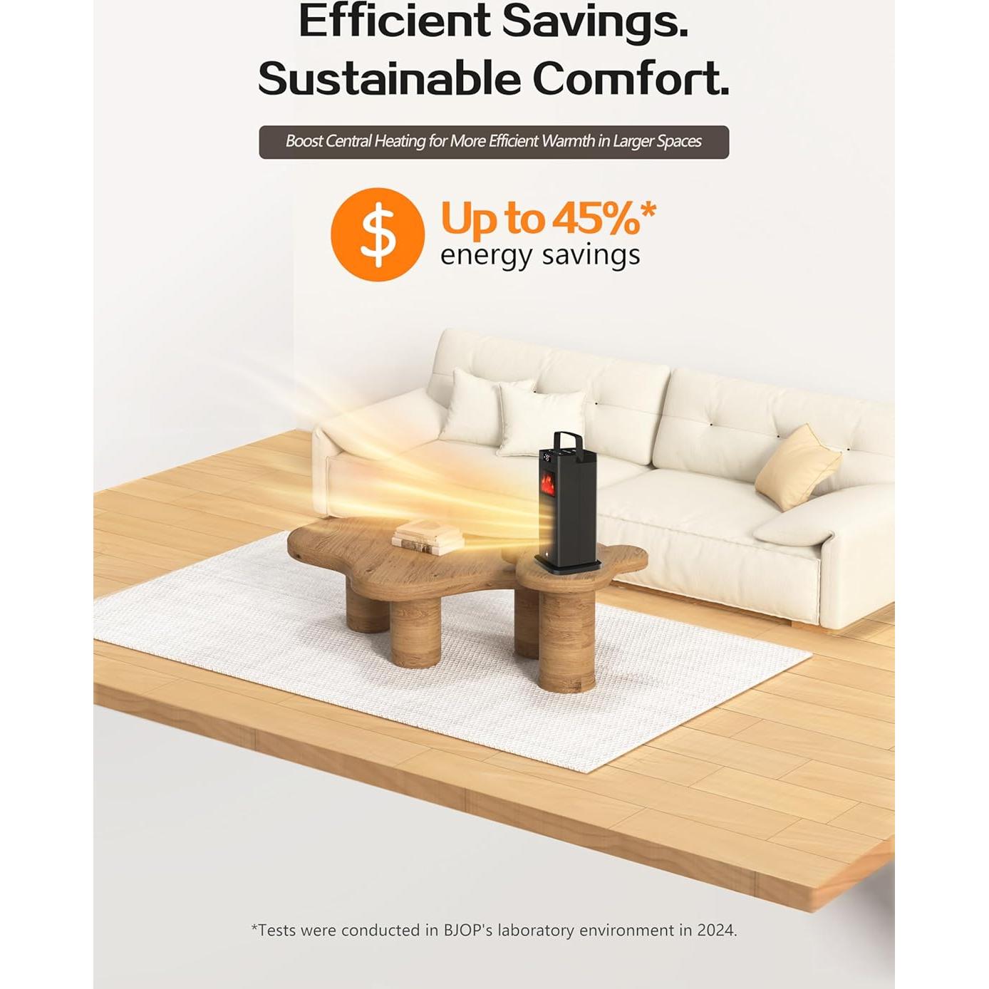 Calentador de Espacio Eléctrico BJOP 1500W PTC Portátil con Efecto Llama