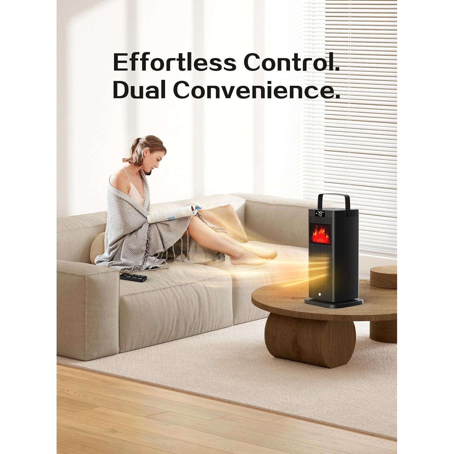 Calentador de Espacio Eléctrico BJOP 1500W PTC Portátil con Efecto Llama