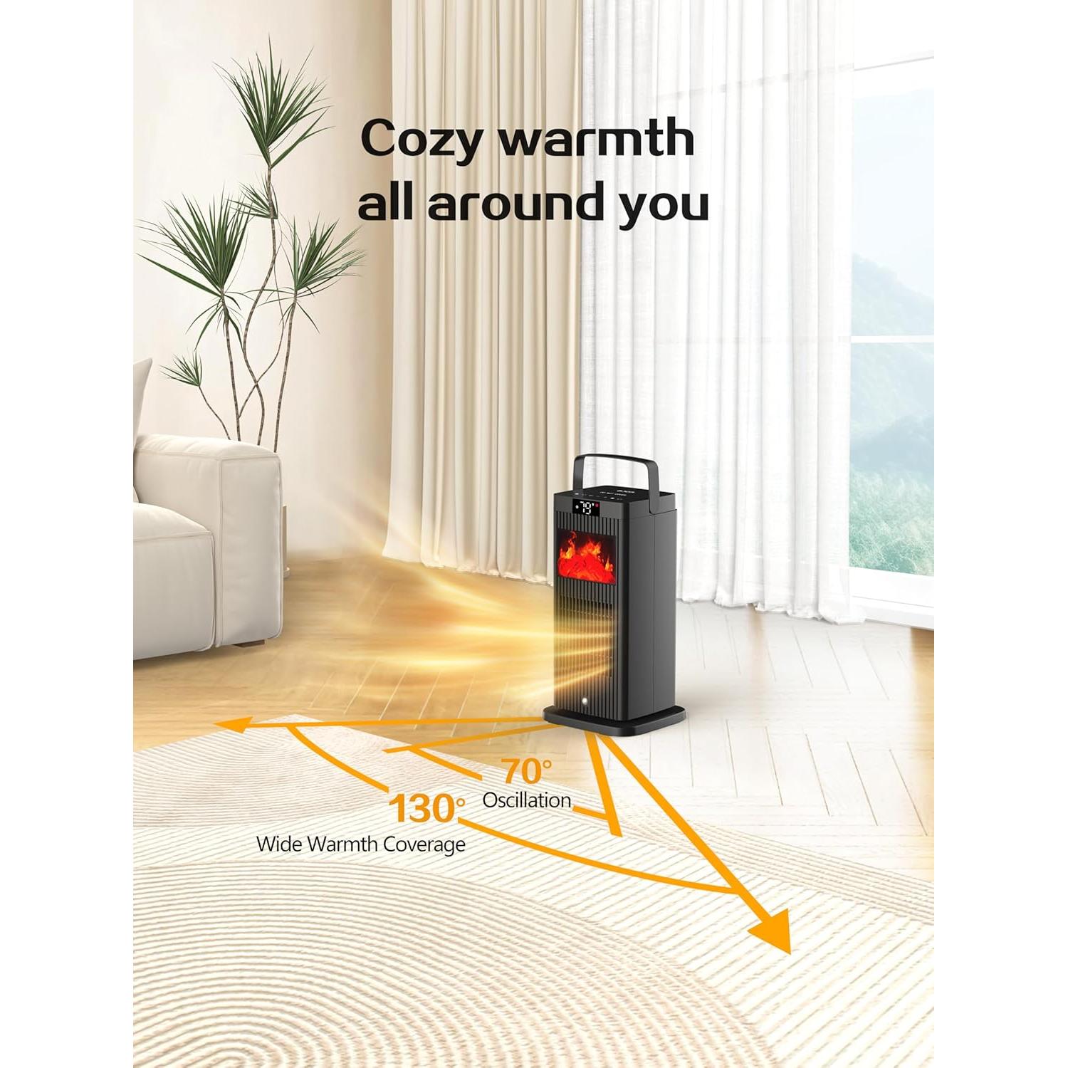 Calentador de Espacio Eléctrico BJOP 1500W PTC Portátil con Efecto Llama