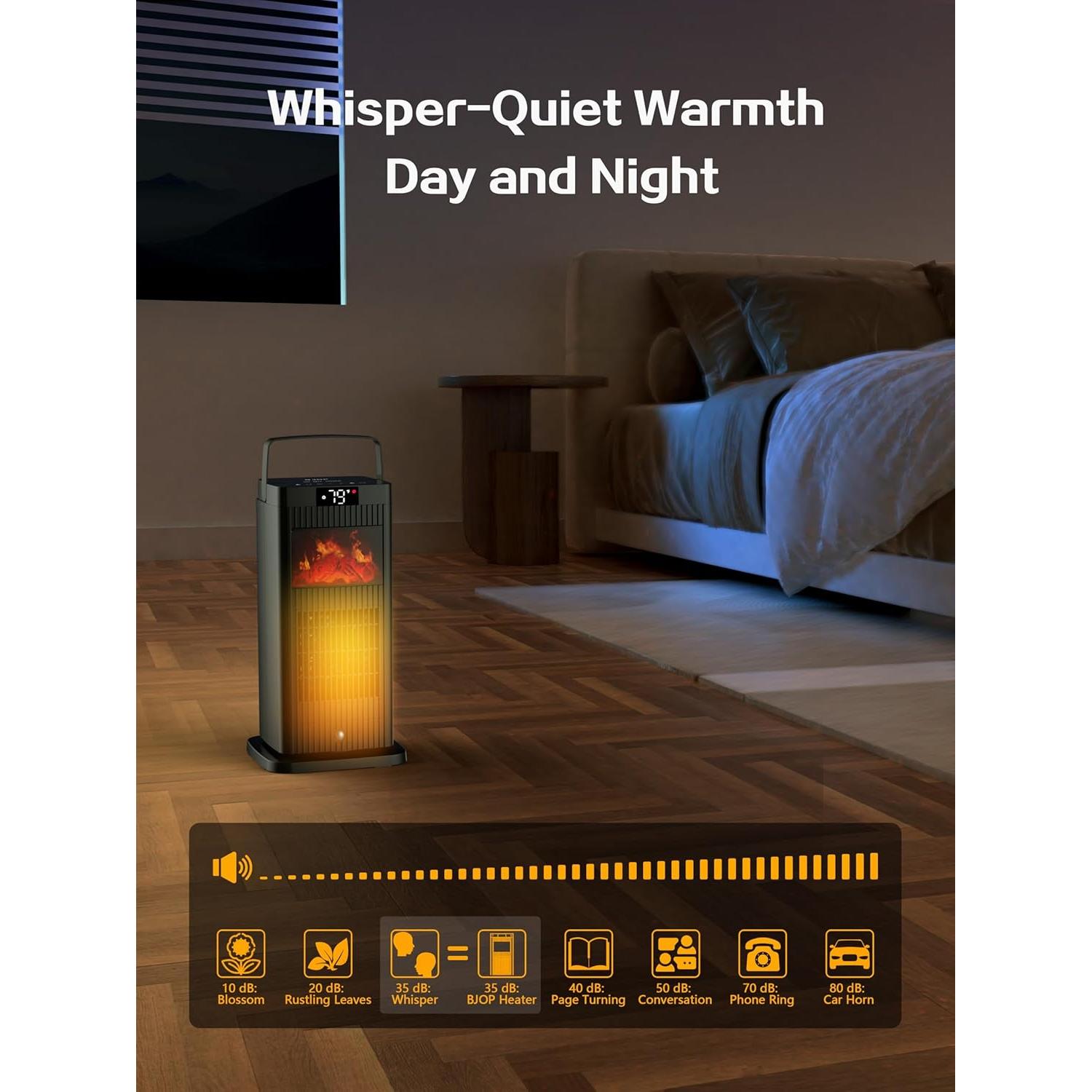 Calentador de Espacio Eléctrico BJOP 1500W PTC Portátil con Efecto Llama