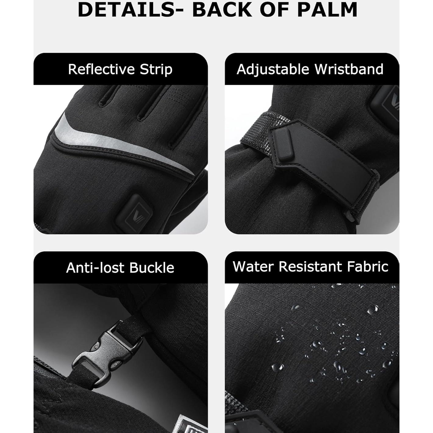 Guantes Calentados Venustas Unisex Negros para Invierno